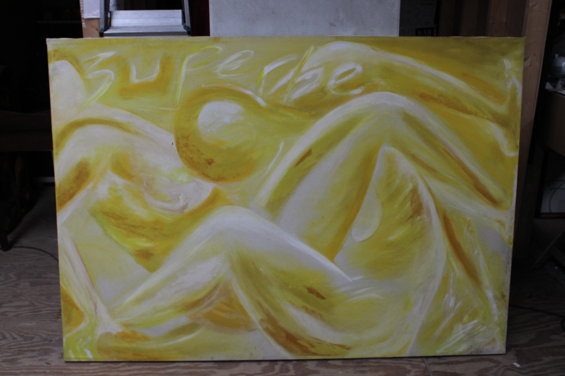 Abstract schilderij met gele en witte tinten – foto 2 – kavel bij GSD Auctions, Zoeterwoude