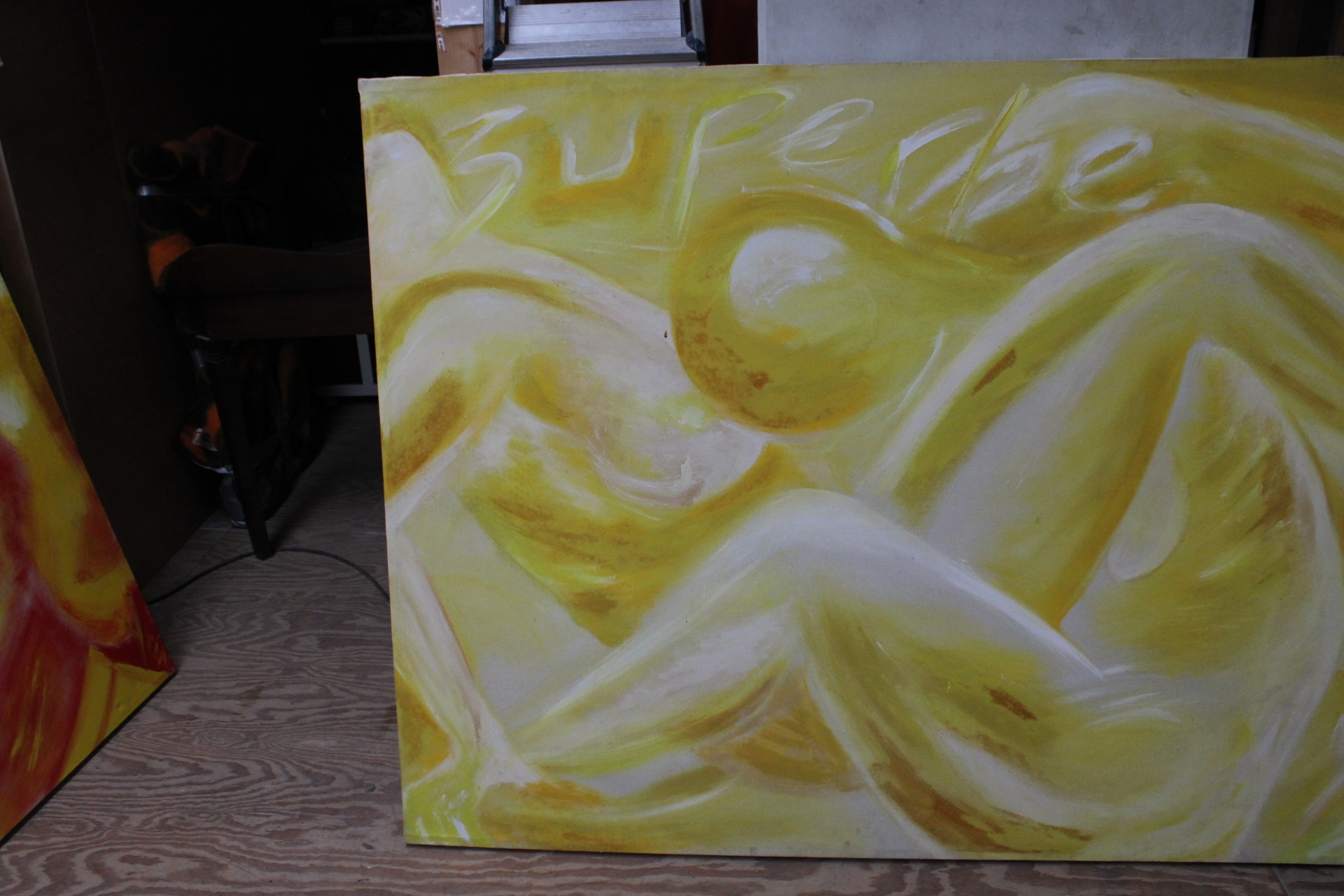 Abstract schilderij met gele en witte tinten – foto 5 – kavel bij GSD Auctions, Zoeterwoude