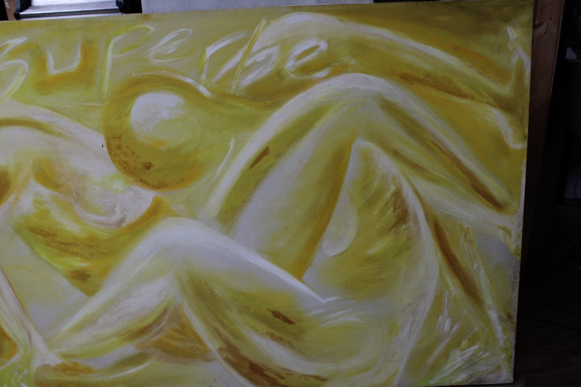 Abstract schilderij met gele en witte tinten – foto 6 – kavel bij GSD Auctions, Zoeterwoude