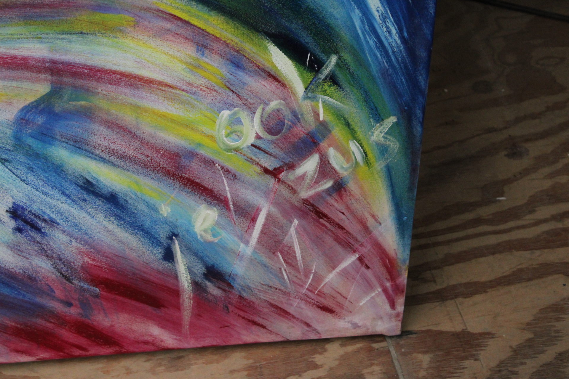 Abstracte kleurrijke schilderij op doek – foto 3 – kavel bij GSD Auctions, Zoeterwoude