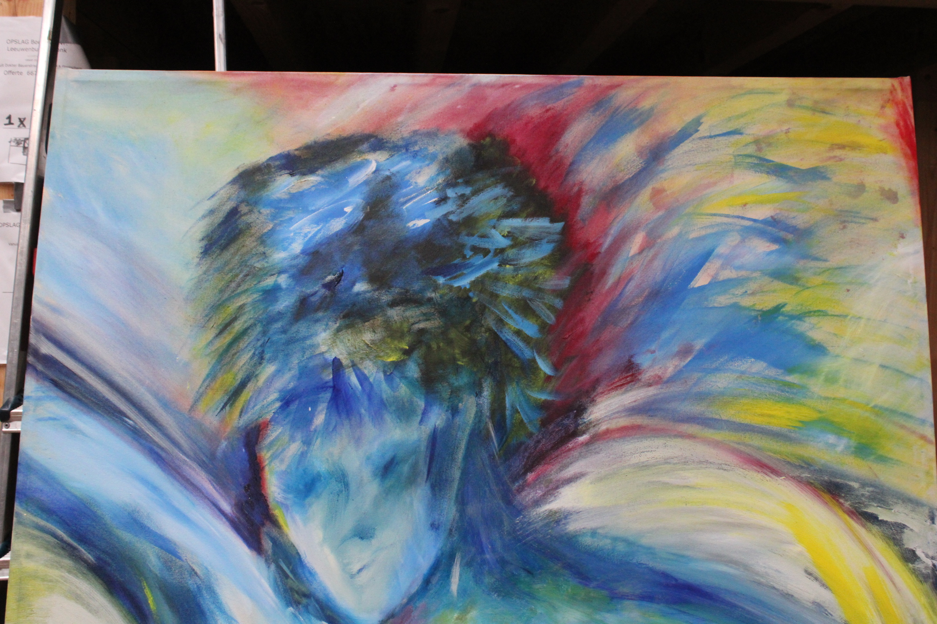 Abstracte kleurrijke schilderij op doek – foto 4 – kavel bij GSD Auctions, Zoeterwoude