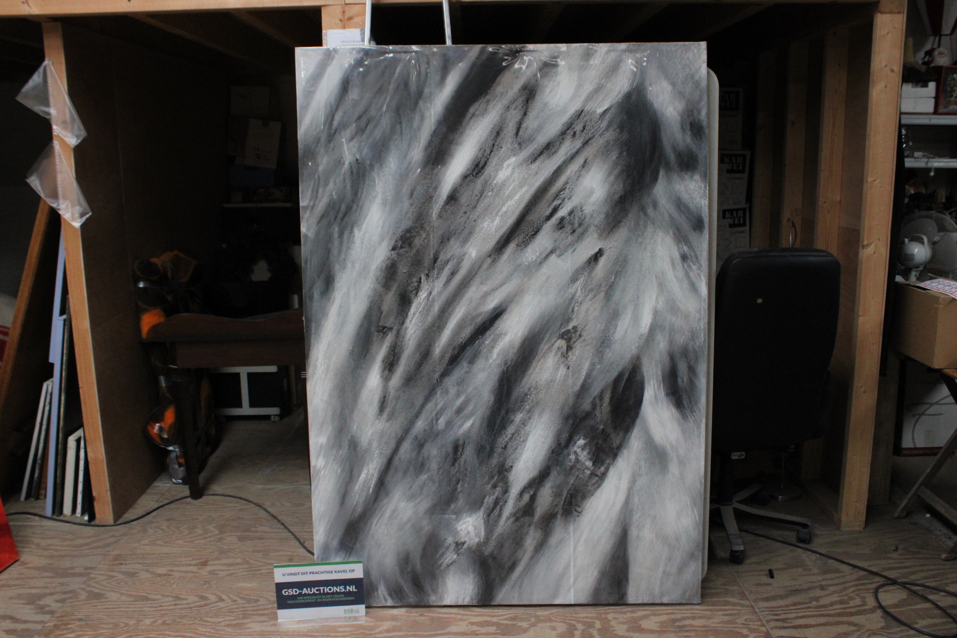Abstract zwart-wit schilderij – kavel bij GSD Auctions, Zoeterwoude