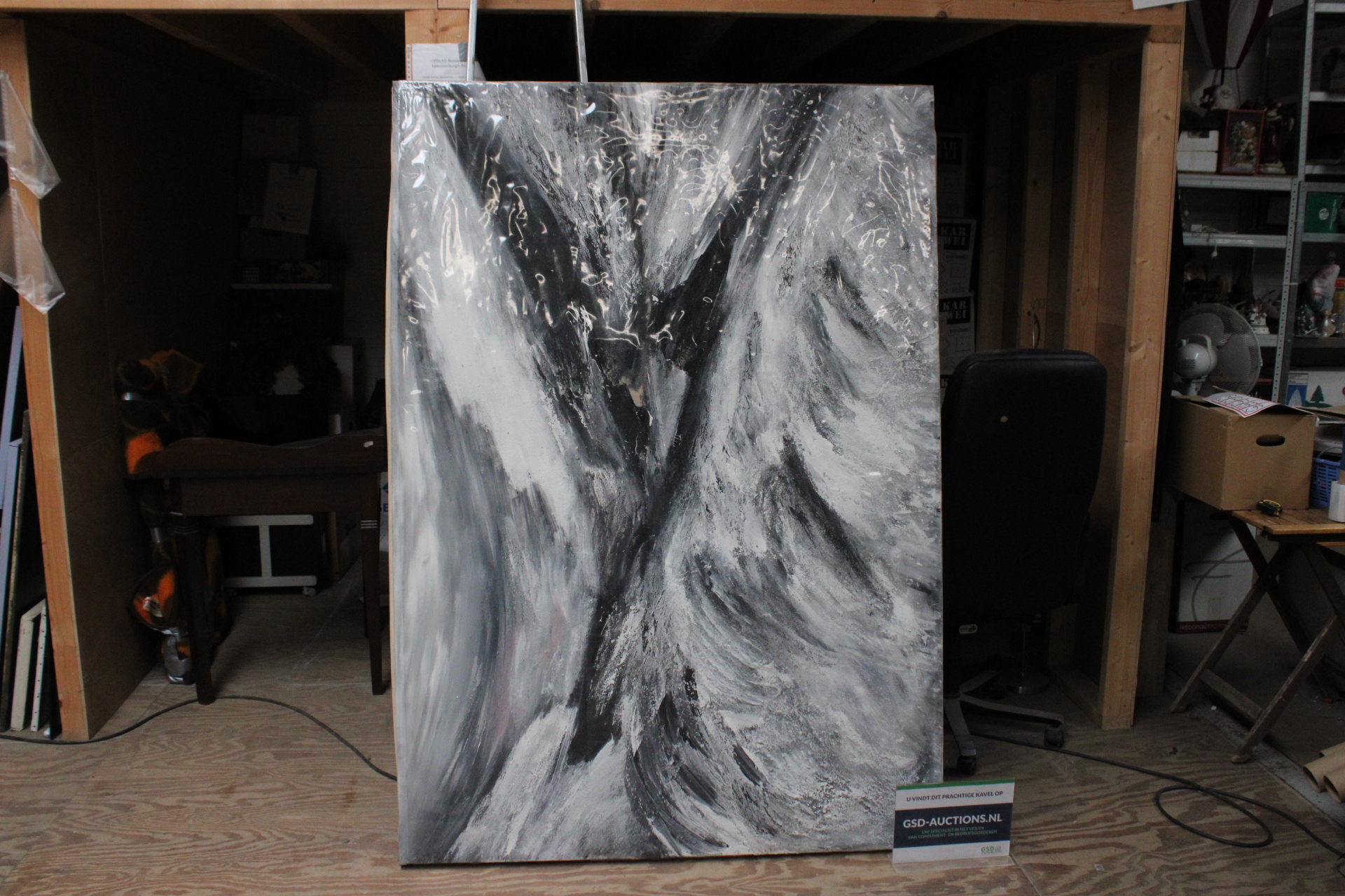 Abstract zwart-wit schilderij – kavel bij GSD Auctions, Zoeterwoude
