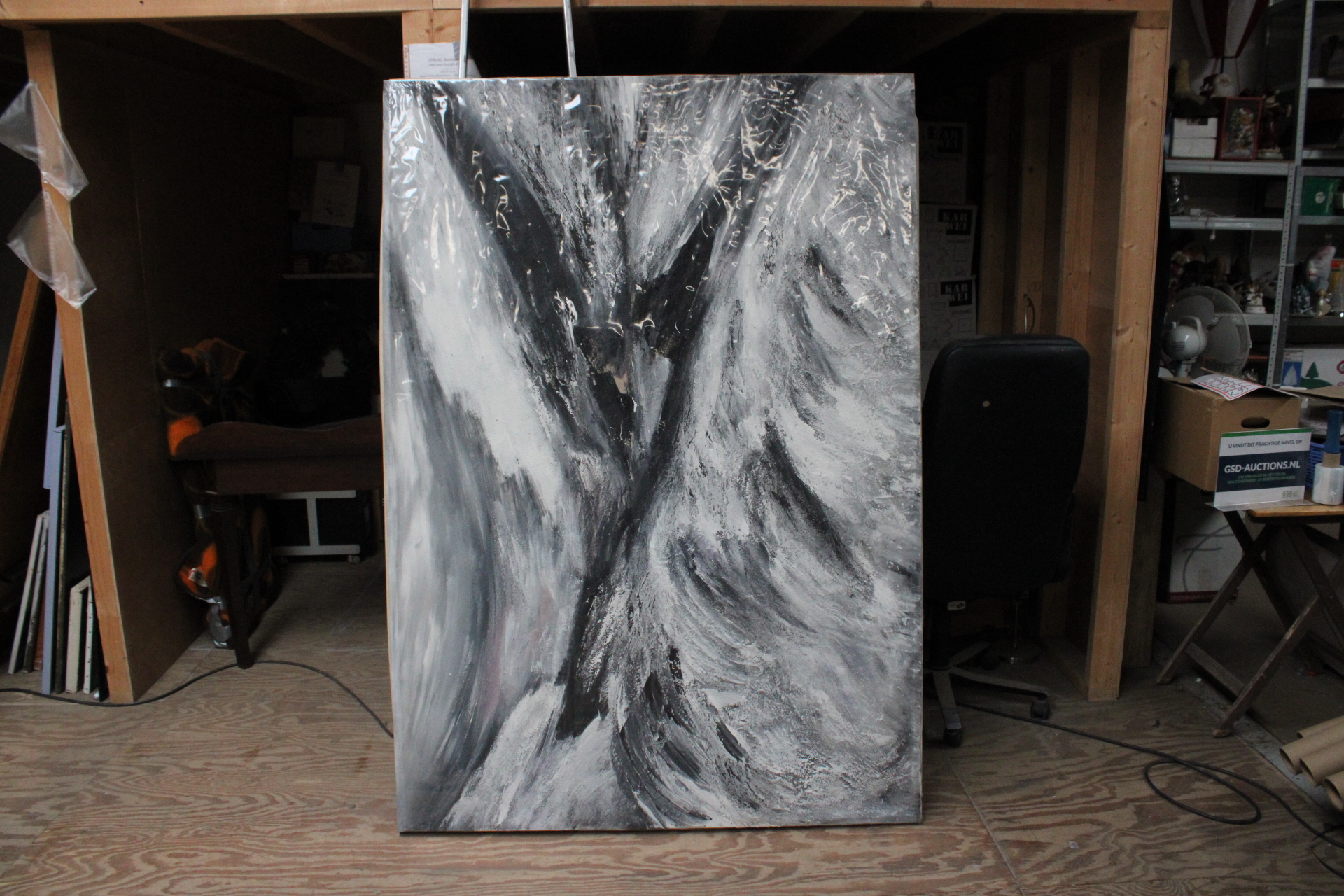 Abstract zwart-wit schilderij – foto 2 – kavel bij GSD Auctions, Zoeterwoude