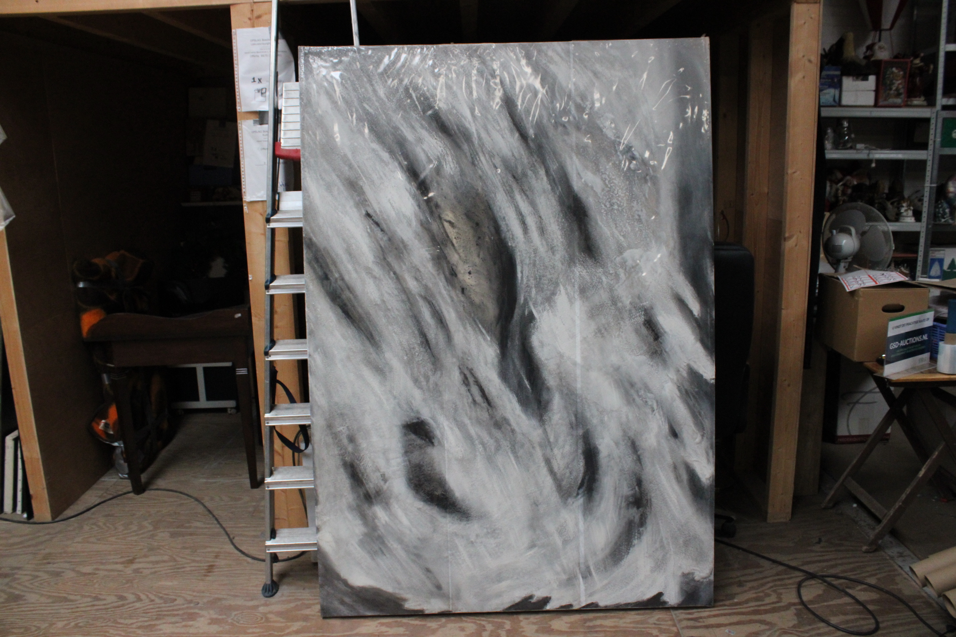 Abstract schilderij zwart-wit – foto 2 – kavel bij GSD Auctions, Zoeterwoude