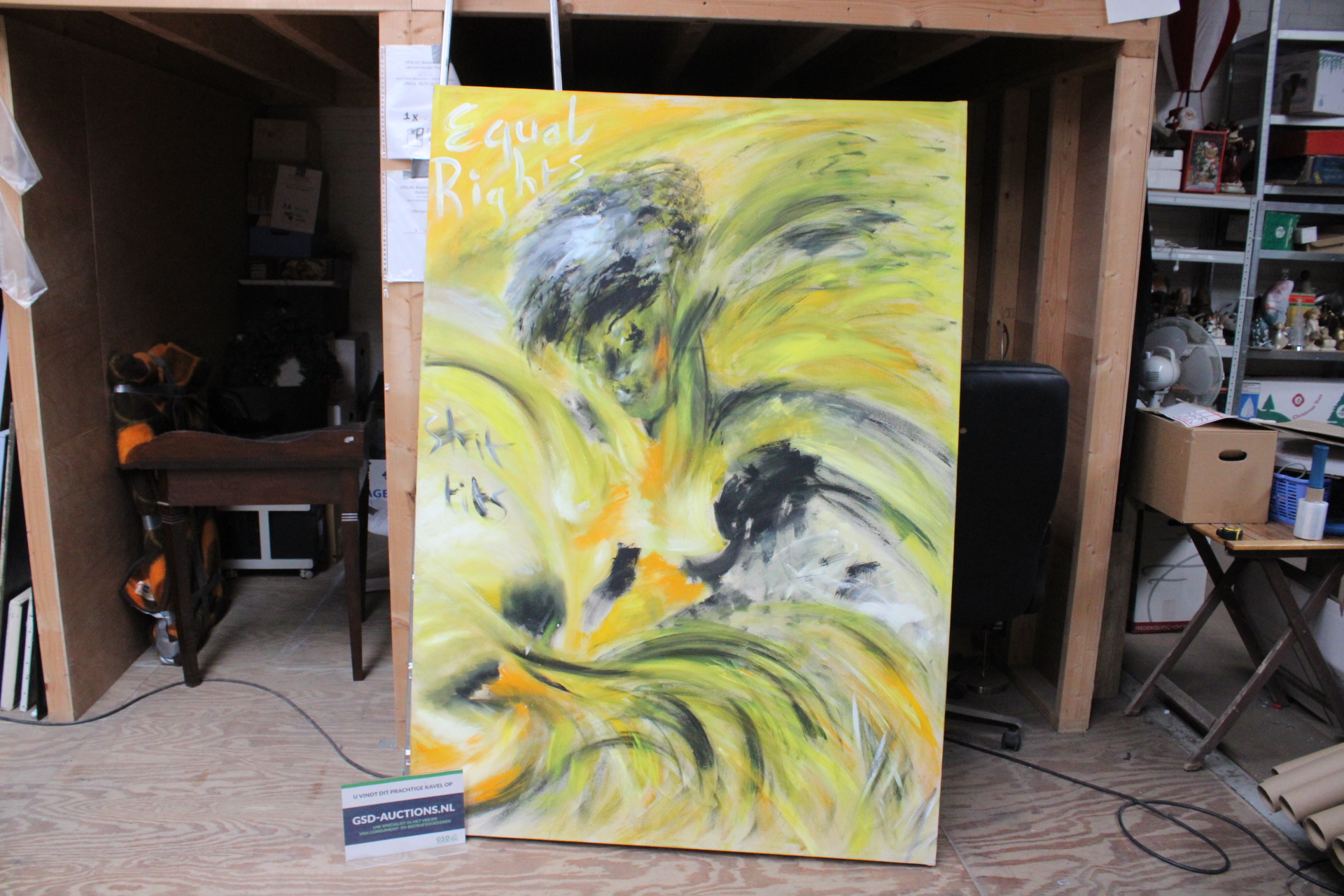 Abstract schilderij met tekst 'Equal Rights' – kavel bij GSD Auctions, Zoeterwoude