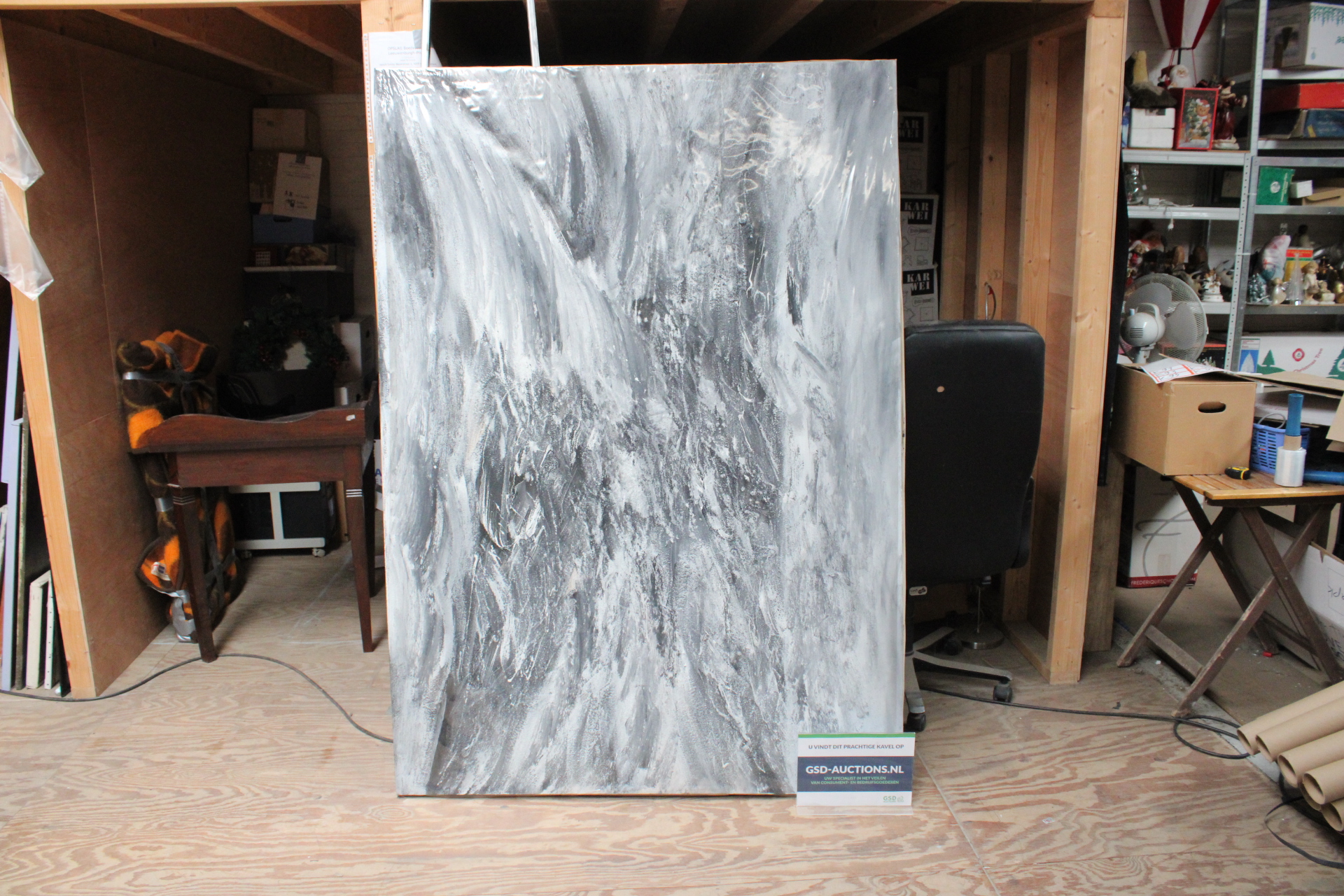 Abstracte grijswitte schilderij op canvas – kavel bij GSD Auctions, Zoeterwoude