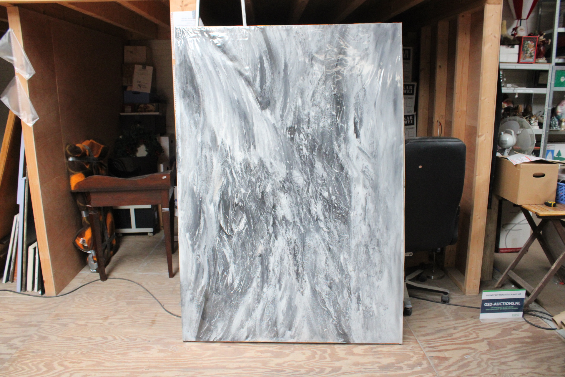 Abstracte grijswitte schilderij op canvas – foto 2 – kavel bij GSD Auctions, Zoeterwoude