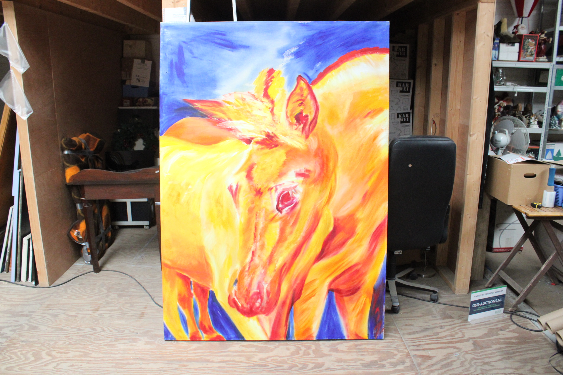 Grote kleurrijke schilderij van paarden – foto 2 – kavel bij GSD Auctions, Zoeterwoude