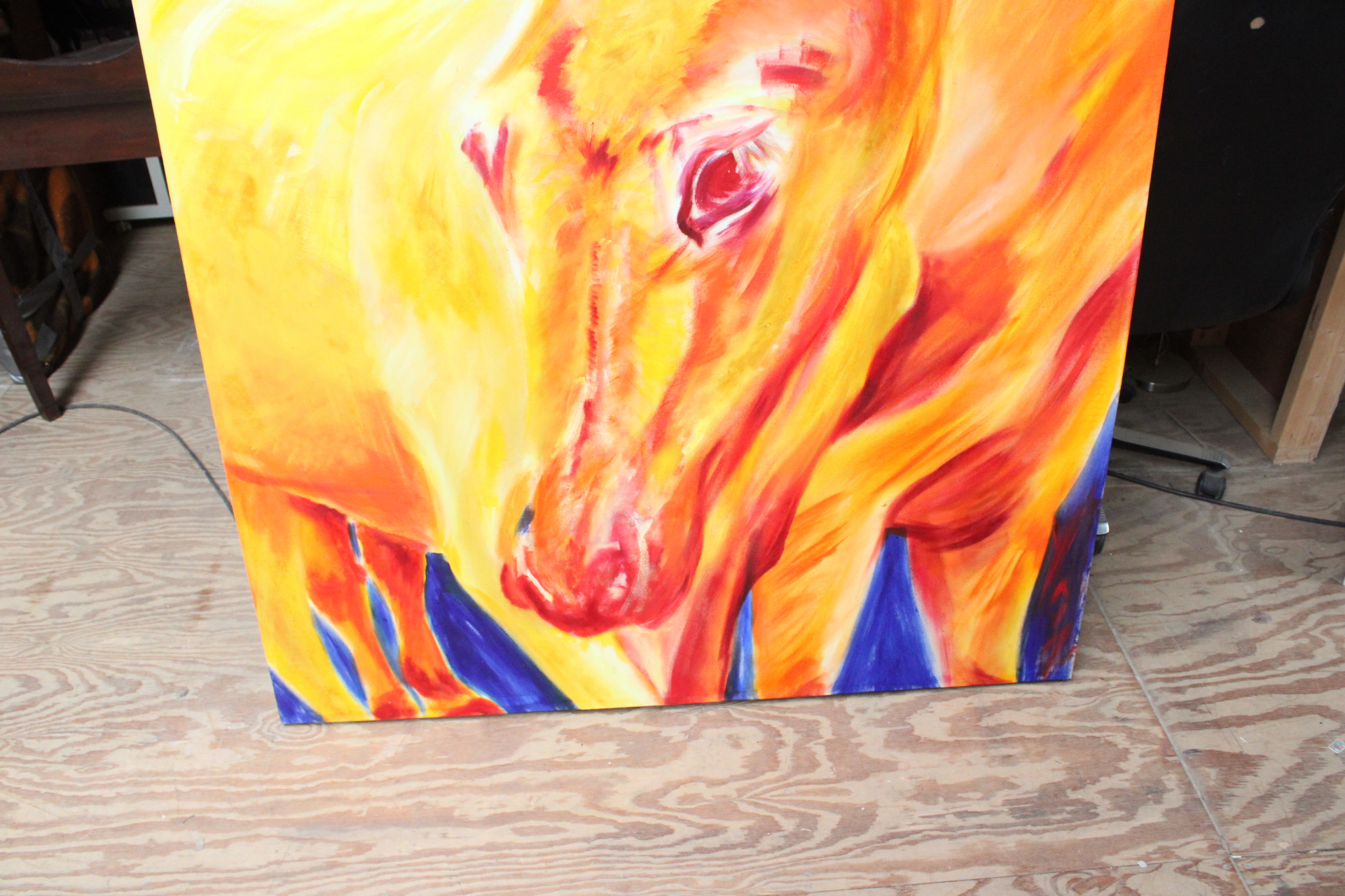 Grote kleurrijke schilderij van paarden – foto 6 – kavel bij GSD Auctions, Zoeterwoude