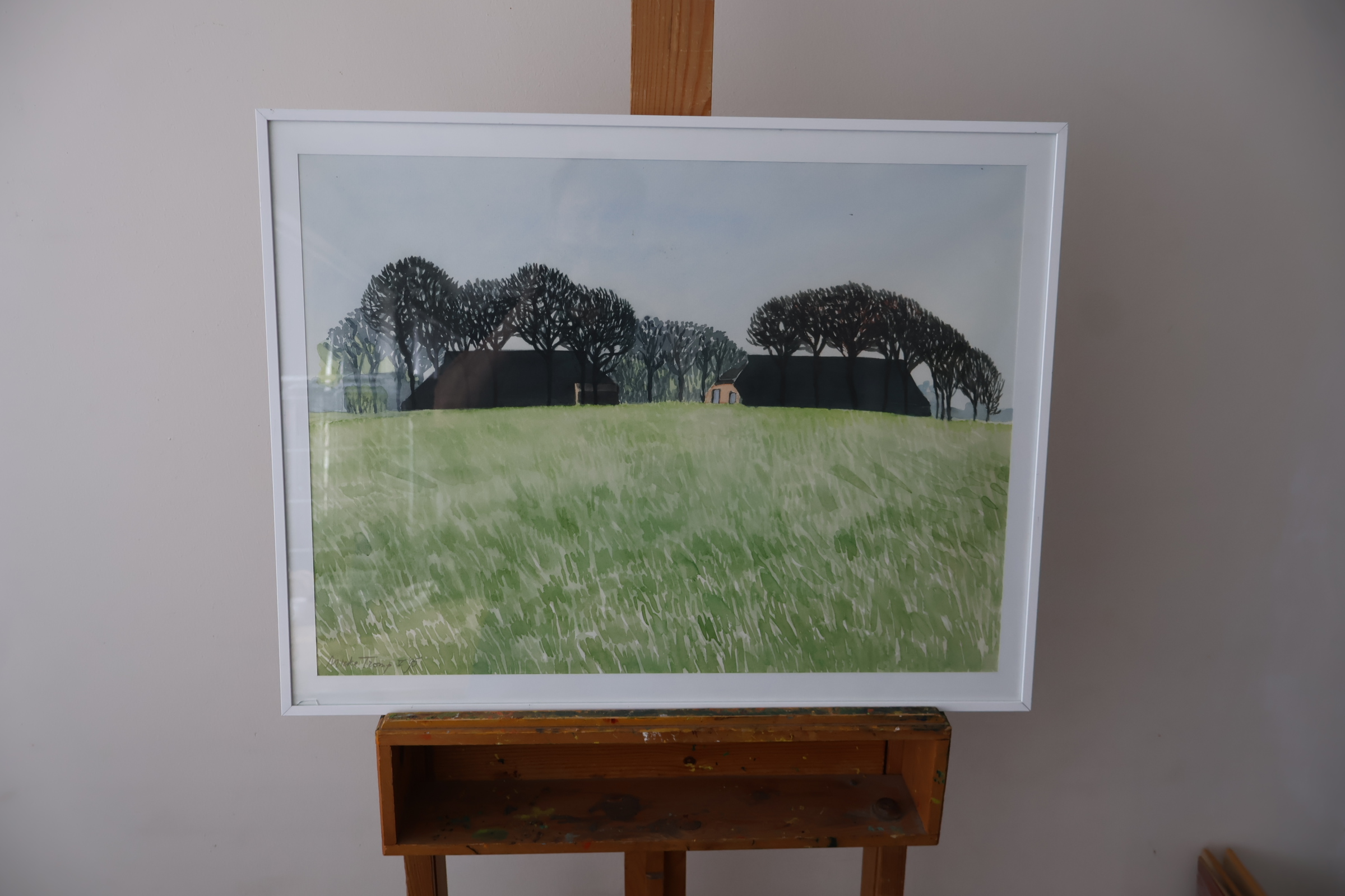 Ingelijste aquarel boerderijaanzicht'' – foto 2 – kavel bij GSD Auctions, Zoeterwoude