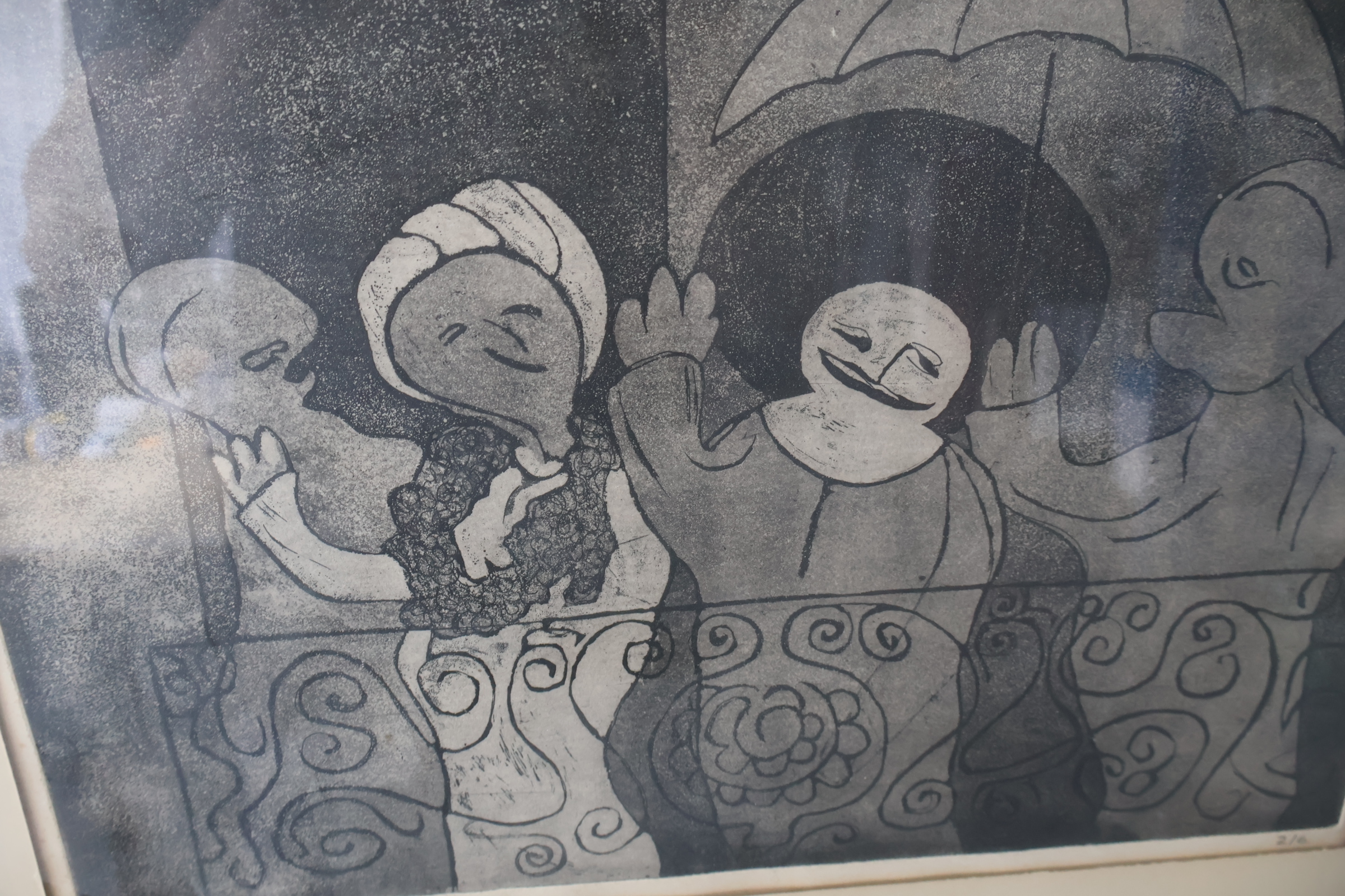 Zwart-wit Ets van figuren op balkon - Thea van Trigt'' – foto 6 – kavel bij GSD Auctions, Zoeterwoude