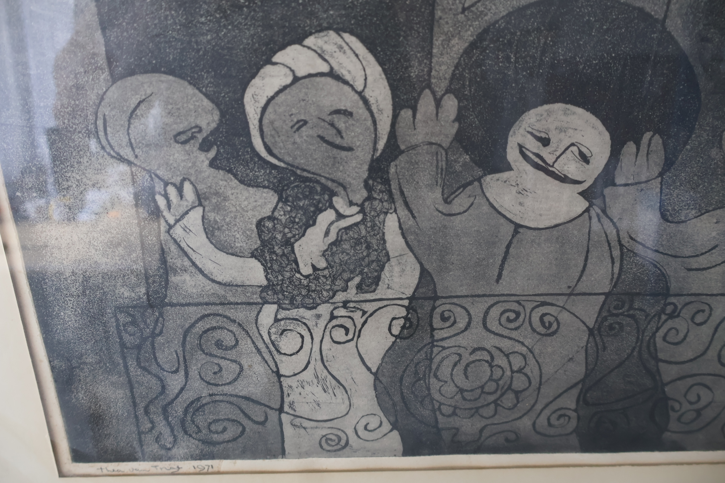 Zwart-wit Ets van figuren op balkon - Thea van Trigt'' – foto 7 – kavel bij GSD Auctions, Zoeterwoude