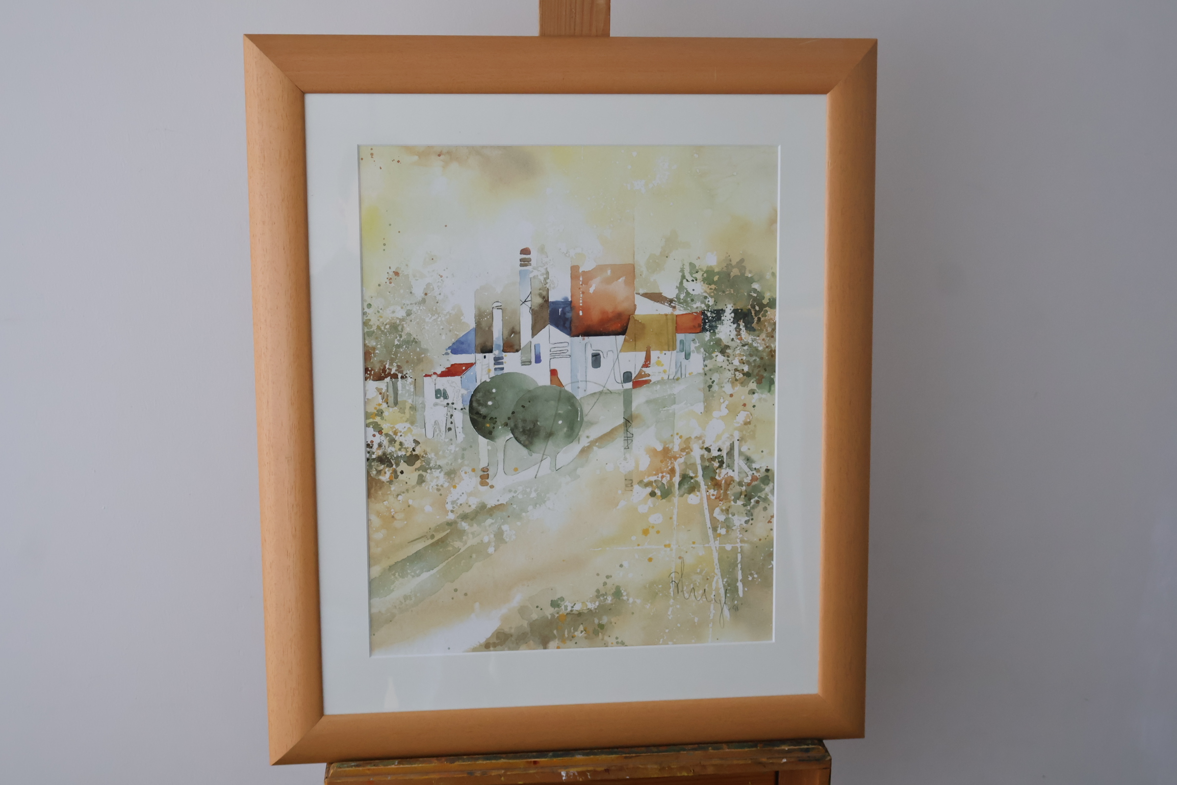 Aquarel landschap schilderij in houten lijst'' – foto 2 – kavel bij GSD Auctions, Zoeterwoude