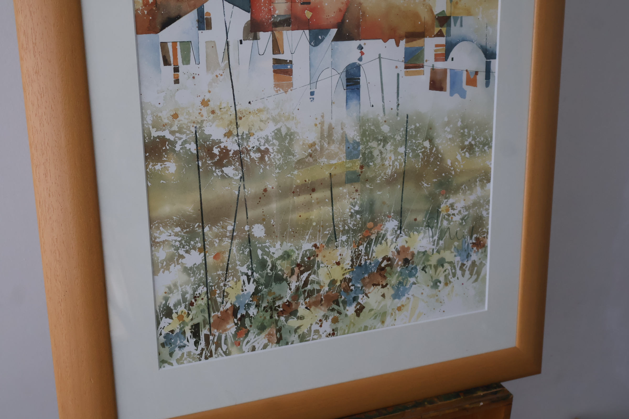 Ingelijste aquarel schilderij stad en bloemen'' – foto 4 – kavel bij GSD Auctions, Zoeterwoude