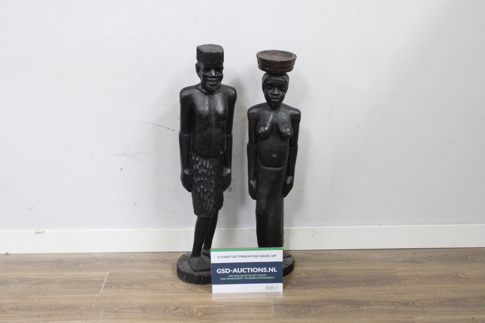 Grote Houten Afrikaanse beelden man en vrouw - 102 cm – kavel bij GSD Auctions, Zoeterwoude