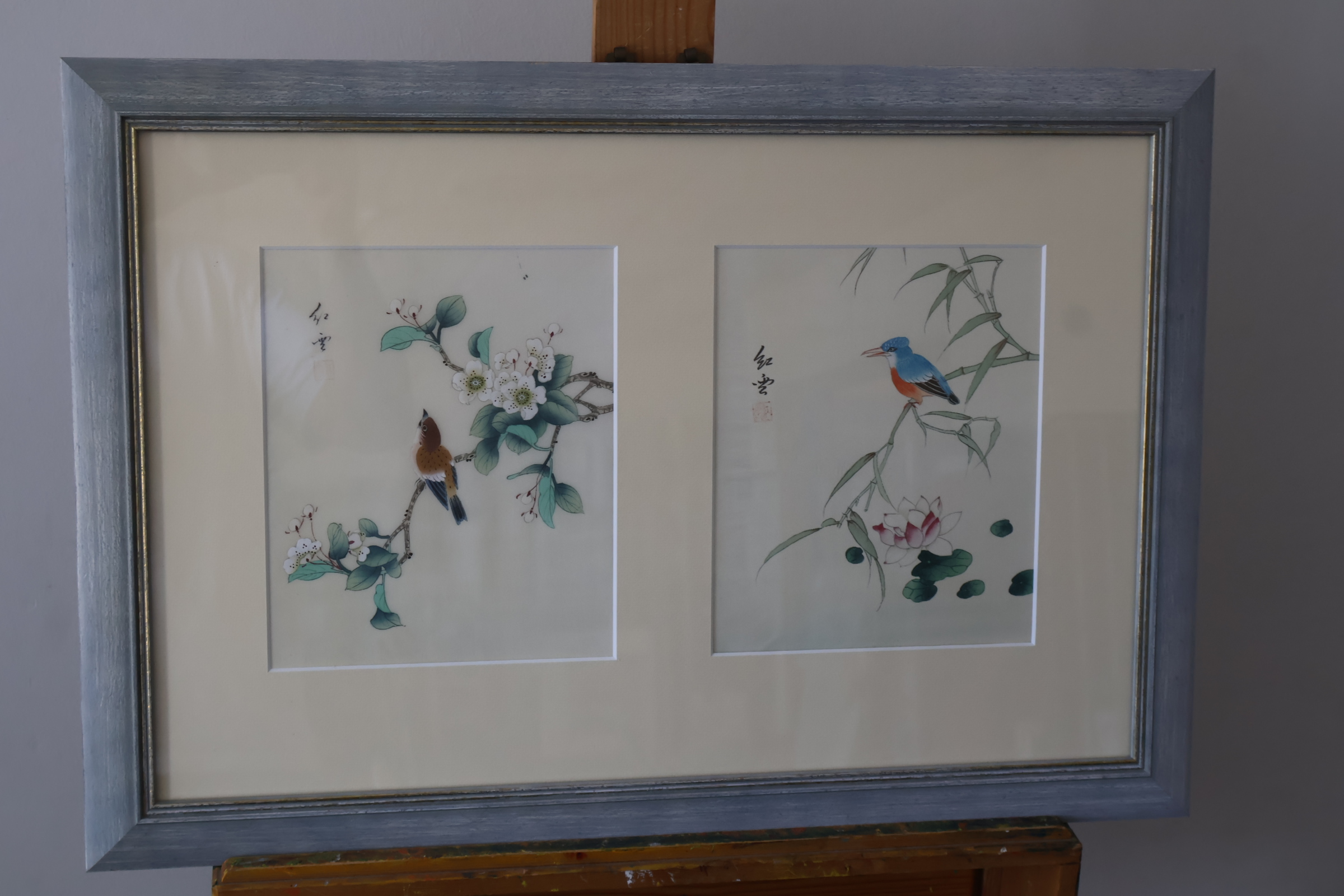 Ingelijste Chinese schilderijen met vogels en bloemen – kavel bij GSD Auctions, Zoeterwoude
