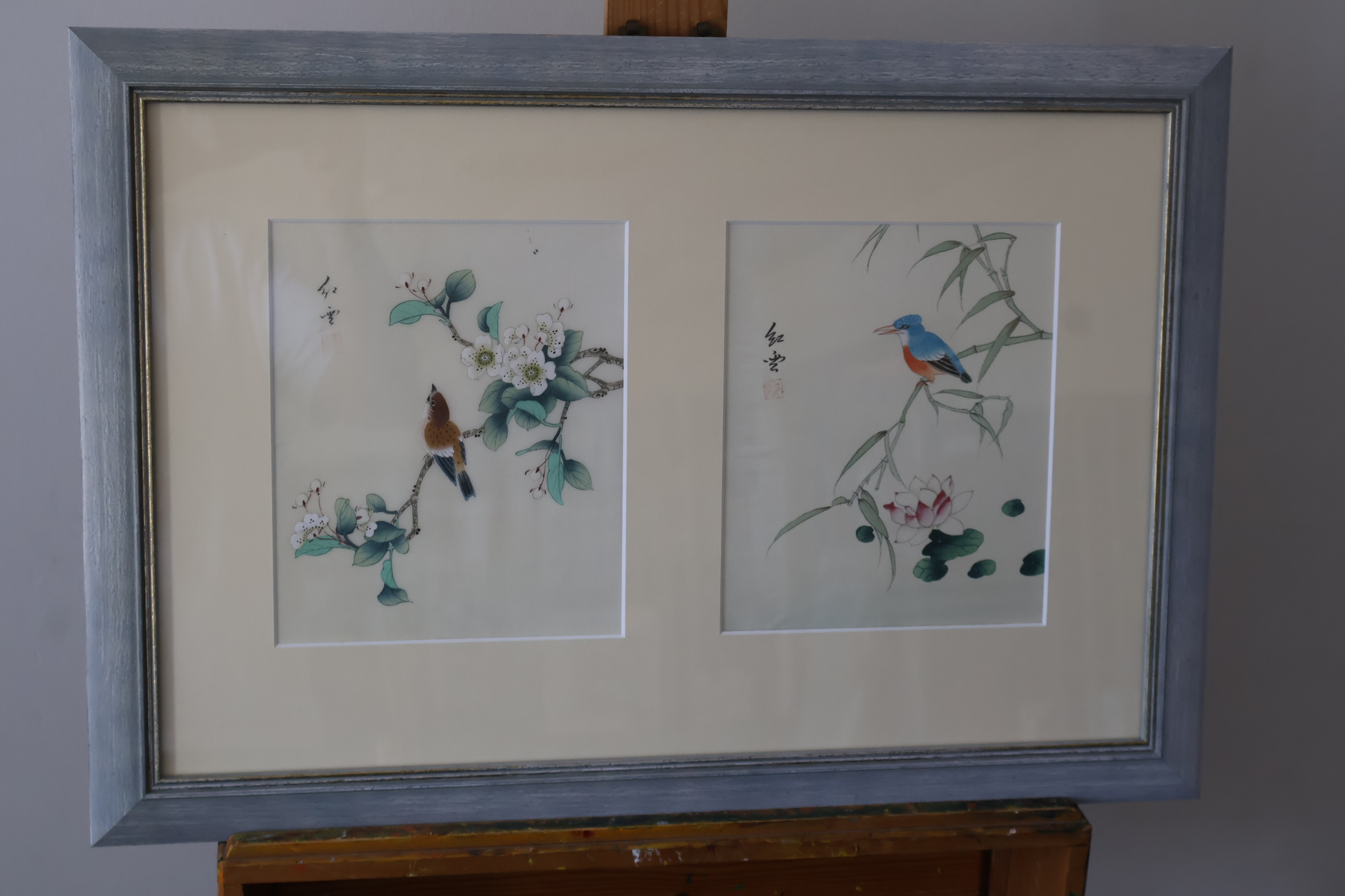 Ingelijste Chinese schilderijen met vogels en bloemen – foto 2 – kavel bij GSD Auctions, Zoeterwoude