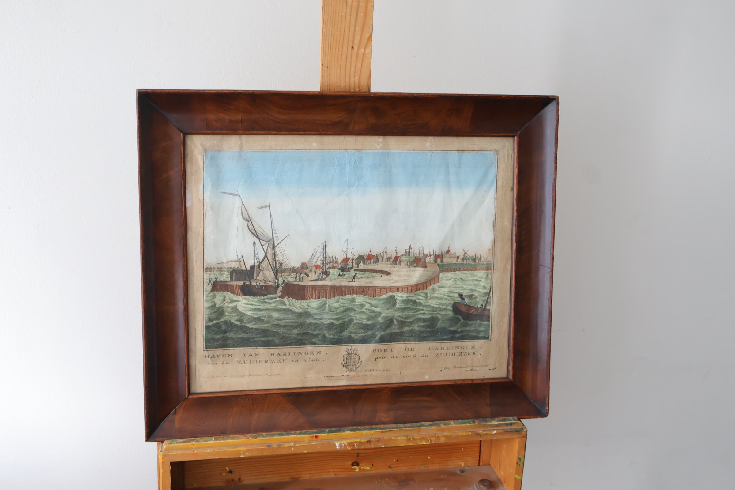 Ingelijste aquarel 'Haven van Harlingen' – kavel bij GSD Auctions, Zoeterwoude