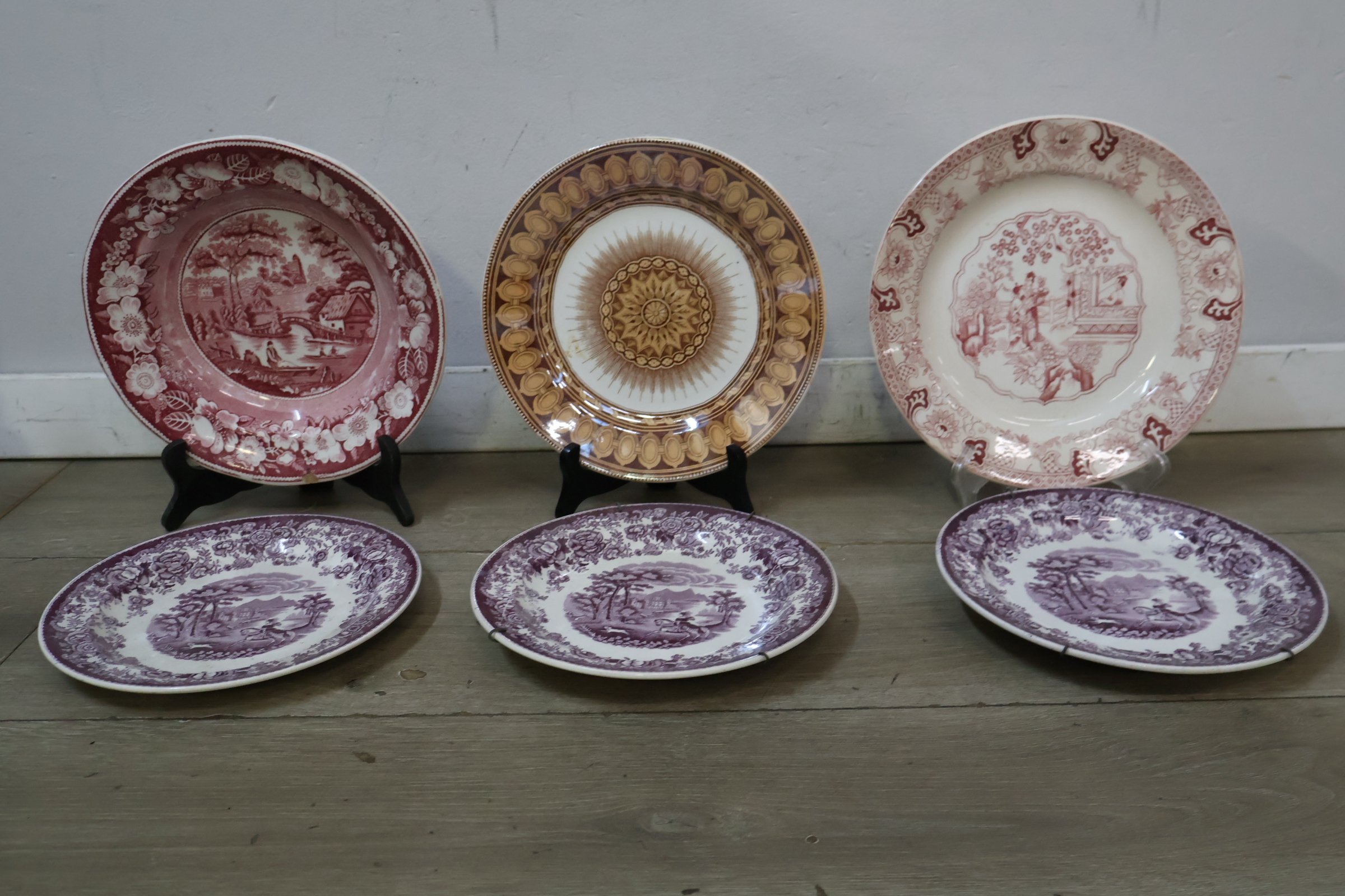 Set van 6 decoratieve borden met bloem- en landschapsmotieven – foto 4 – kavel bij GSD Auctions, Zoeterwoude
