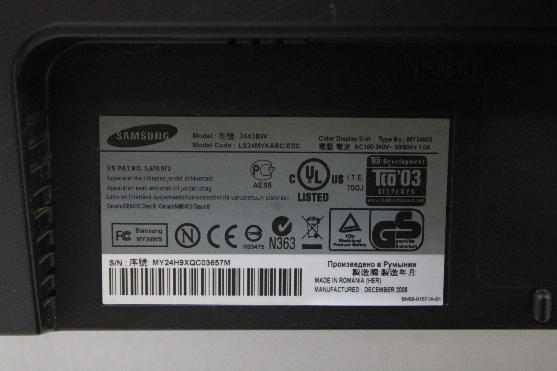 Samsung SyncMaster 2443BW computermonitor – foto 9 – kavel bij GSD Auctions, Zoeterwoude
