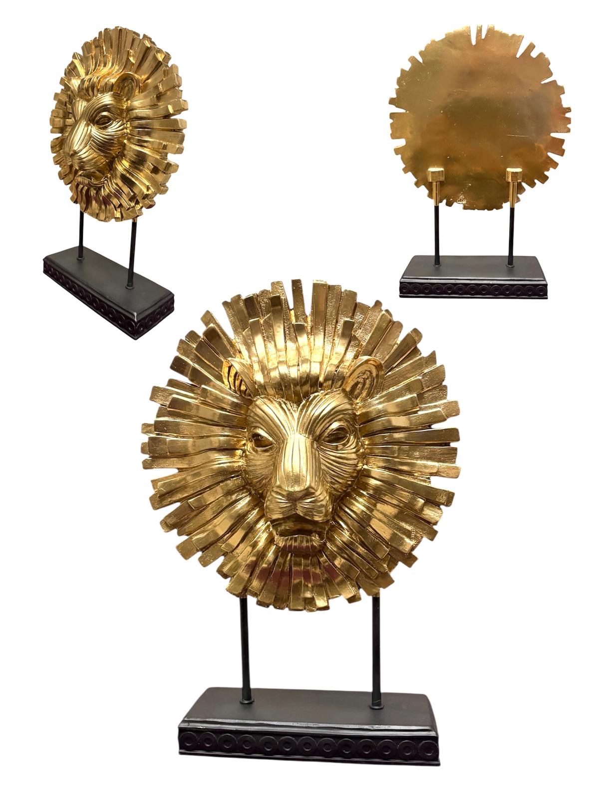 2x Leeuwen hoofd goudkleurig ornament 28x38cm (nieuwe) – kavel bij GSD Auctions, Zoeterwoude