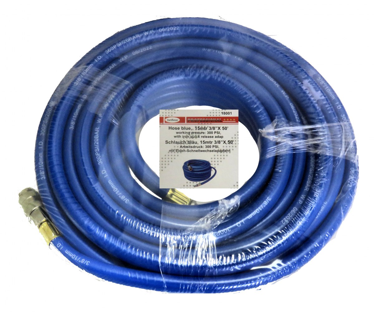 Gewapende persluchtslang 15 meter blauw / incl snelkoppelingen – kavel bij GSD Auctions, Zoeterwoude
