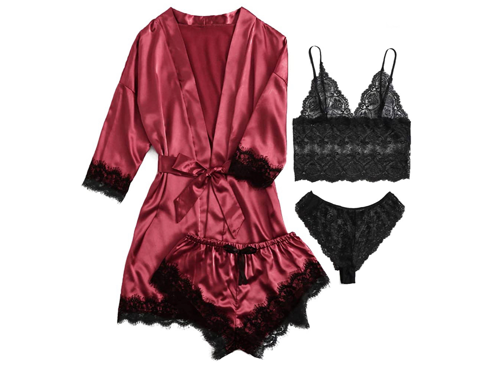 Nachtkleding set - 4 delig - bordeaux maat L – foto 2 – kavel bij GSD Auctions, Zoeterwoude