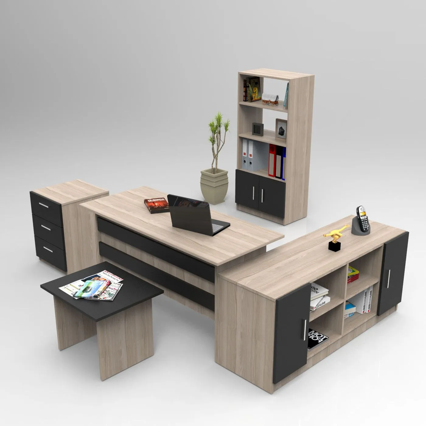 Bureauset Linento Furniture VO15 bruin/zwart – kavel bij GSD Auctions, Zoeterwoude