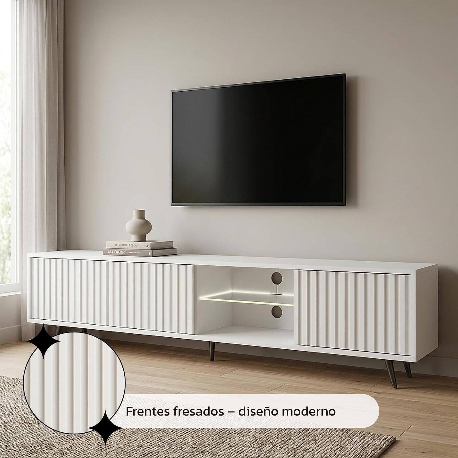 Selsey Bello tv-kast wit met zwarte poten 175 cm – foto 2 – kavel bij GSD Auctions, Zoeterwoude