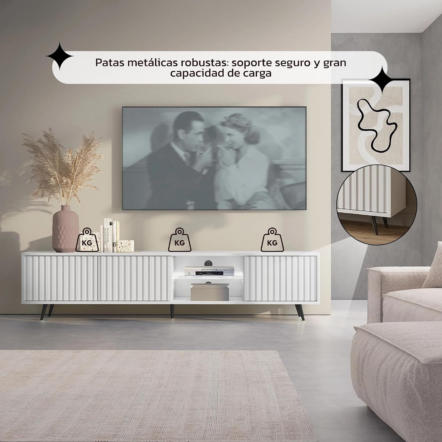 Selsey Bello tv-kast wit met zwarte poten 175 cm – foto 4 – kavel bij GSD Auctions, Zoeterwoude