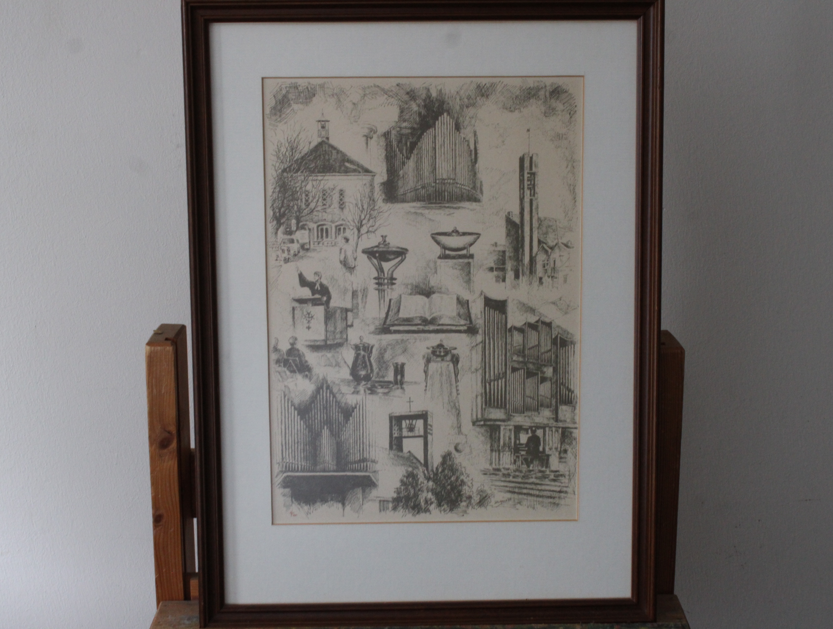 Ingelijste litho met kerkelijke en orgeldetails – foto 2 – kavel bij GSD Auctions, Zoeterwoude
