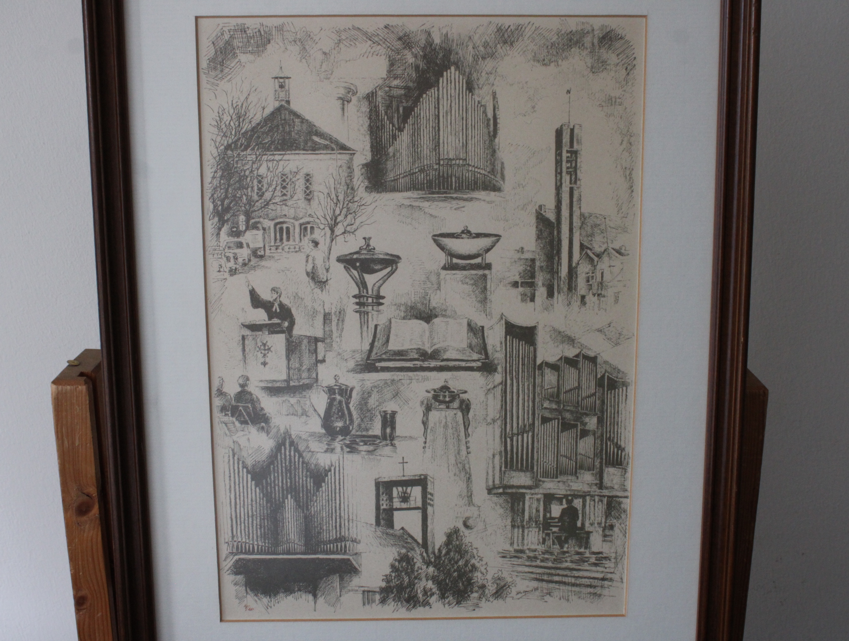 Ingelijste litho met kerkelijke en orgeldetails – foto 7 – kavel bij GSD Auctions, Zoeterwoude