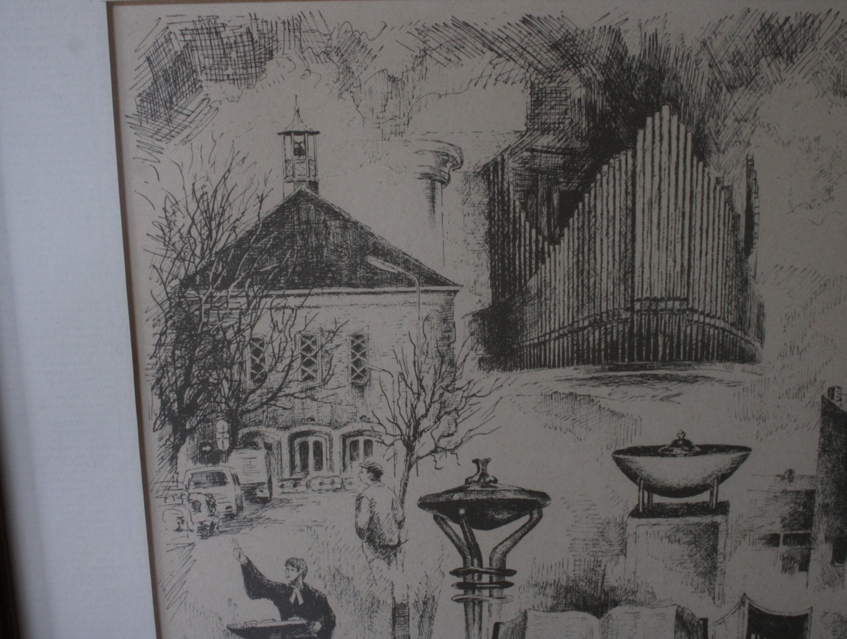 Ingelijste litho met kerkelijke en orgeldetails – foto 8 – kavel bij GSD Auctions, Zoeterwoude