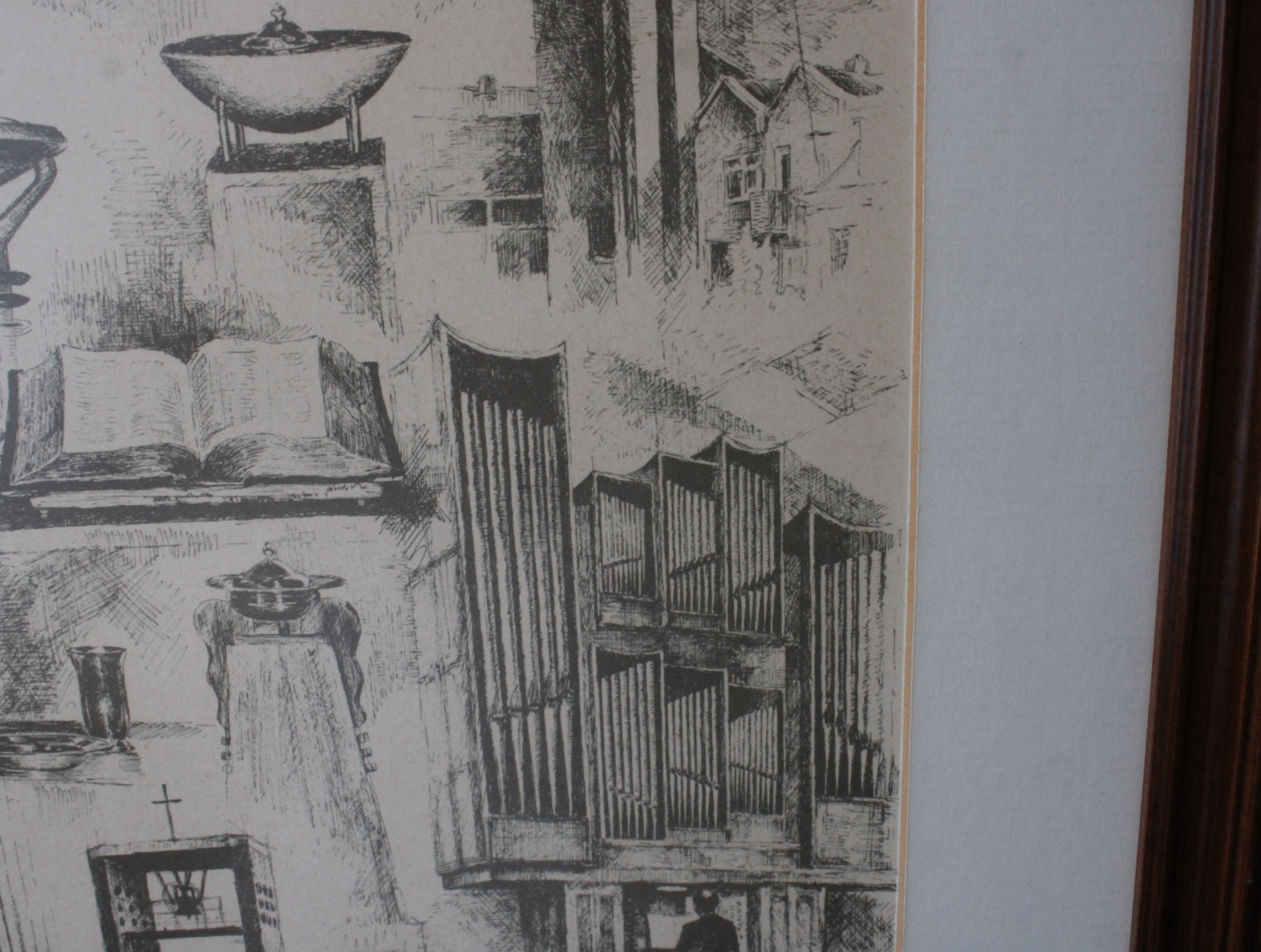 Ingelijste litho met kerkelijke en orgeldetails – foto 9 – kavel bij GSD Auctions, Zoeterwoude