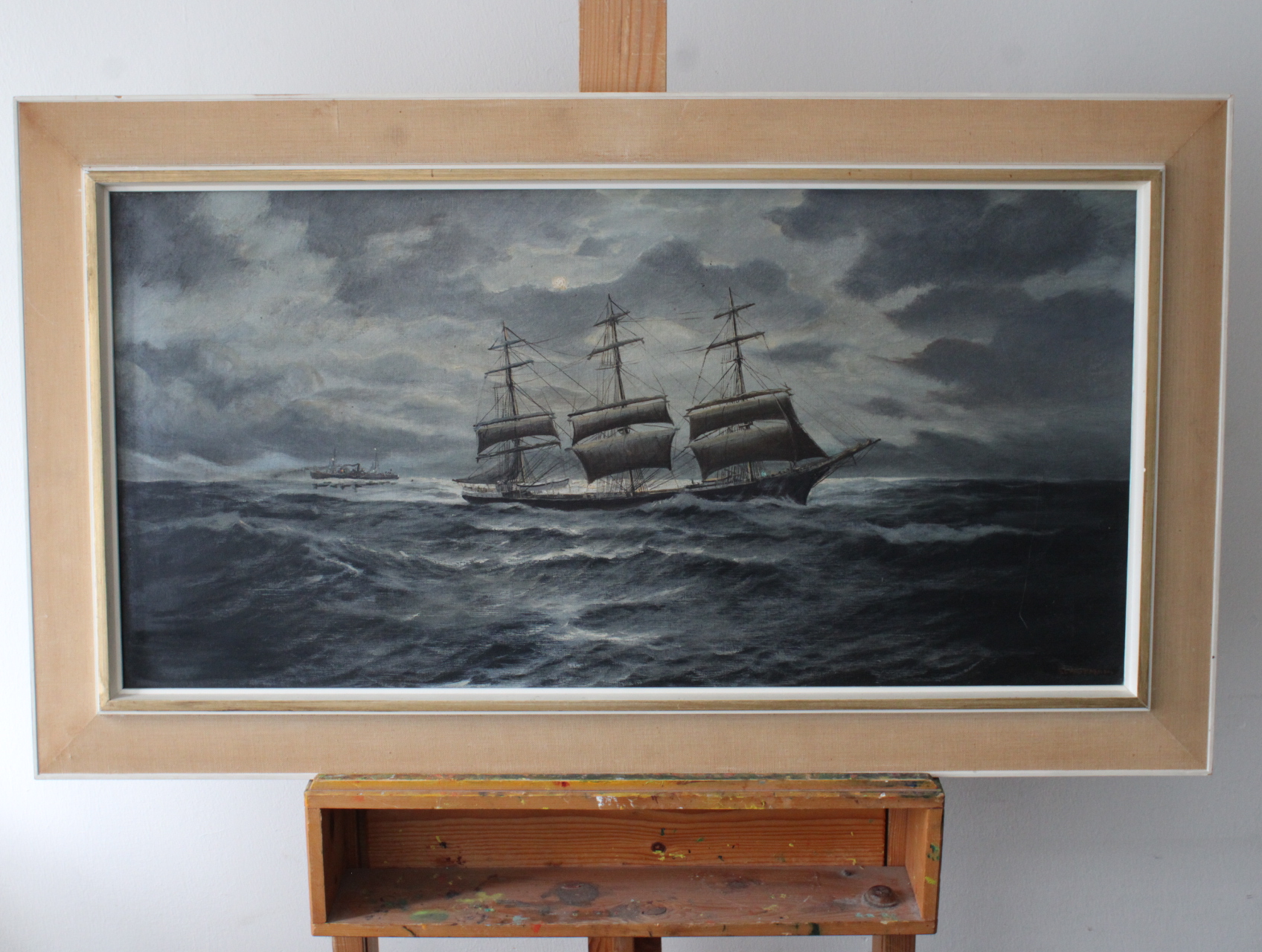 Schilderij zeilschip op ruwe zee – foto 2 – kavel bij GSD Auctions, Zoeterwoude