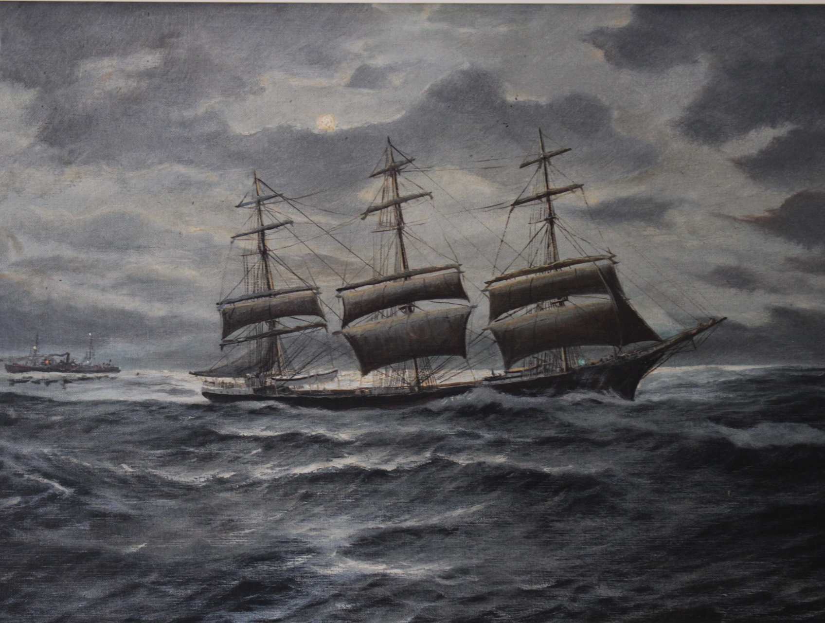 Schilderij zeilschip op ruwe zee – foto 3 – kavel bij GSD Auctions, Zoeterwoude