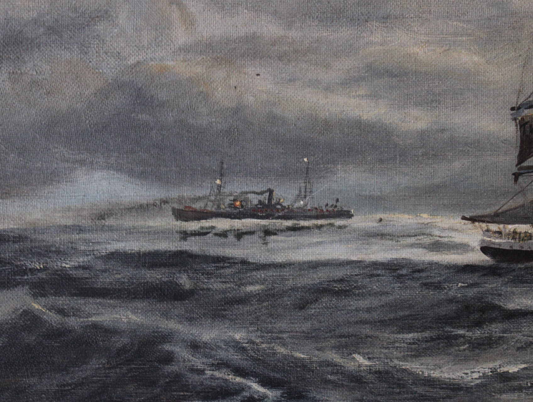 Schilderij zeilschip op ruwe zee – foto 9 – kavel bij GSD Auctions, Zoeterwoude
