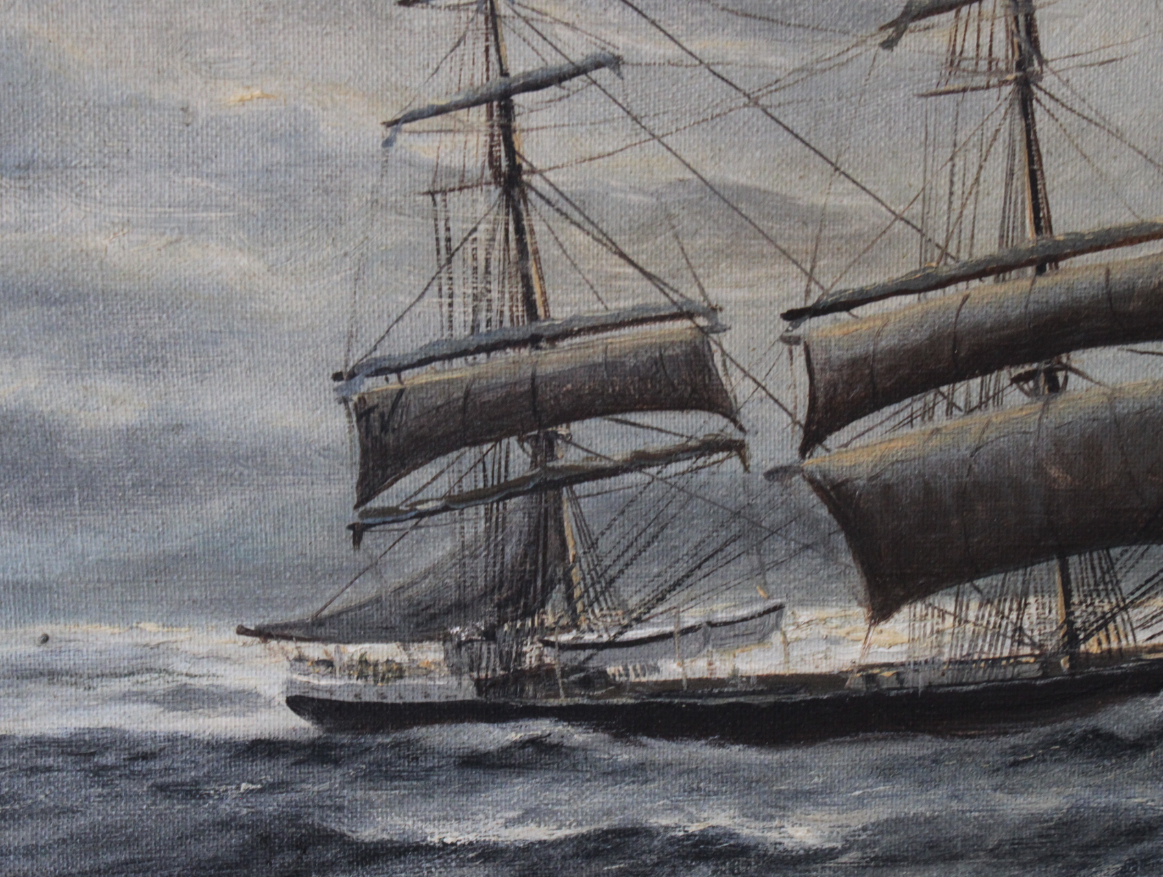 Schilderij zeilschip op ruwe zee – foto 10 – kavel bij GSD Auctions, Zoeterwoude