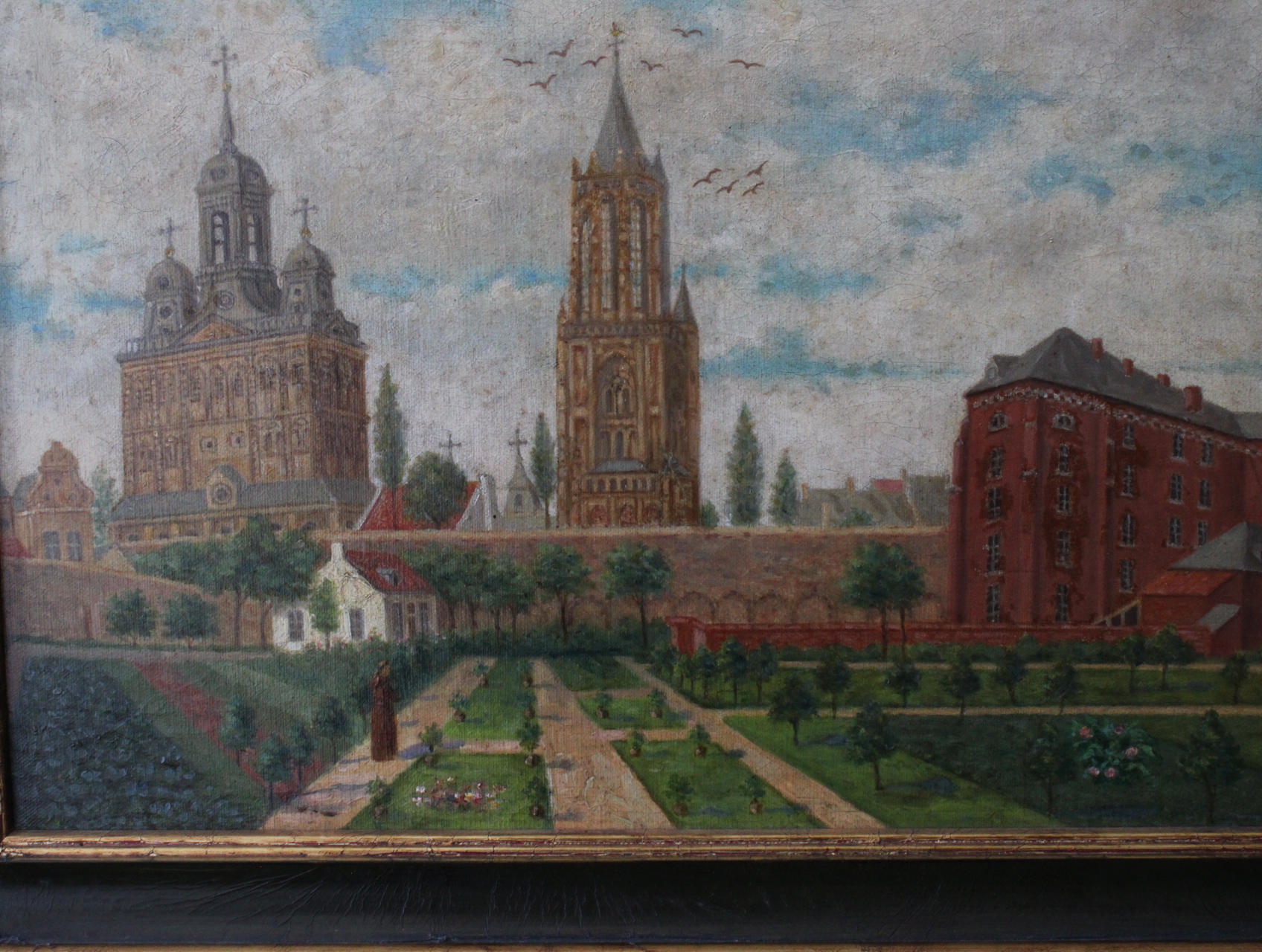 Olieverfschilderij stadsgezicht met torens – foto 7 – kavel bij GSD Auctions, Zoeterwoude