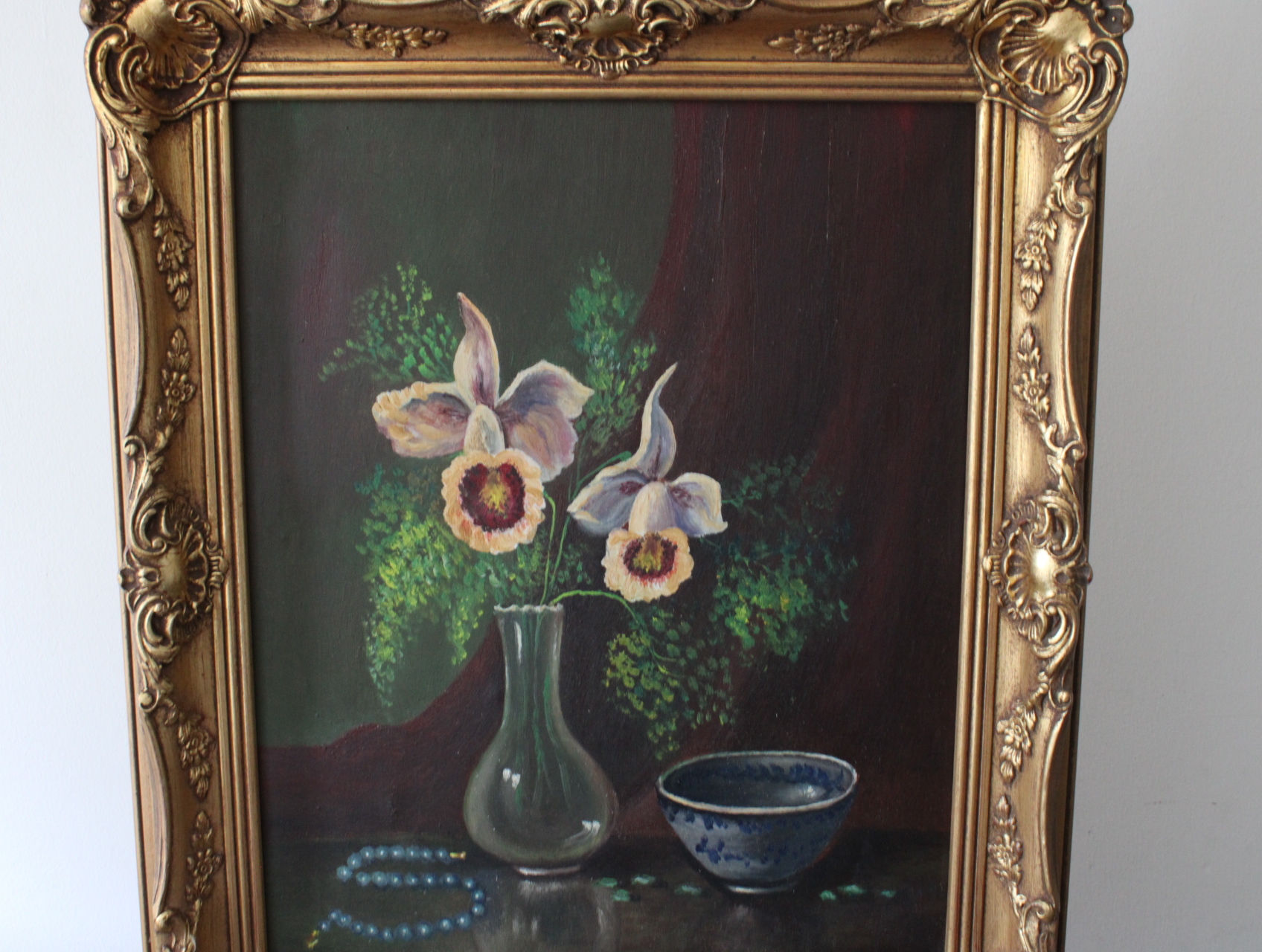 Schilderij stilleven met orchideeën en blauwe sierkom – foto 7 – kavel bij GSD Auctions, Zoeterwoude