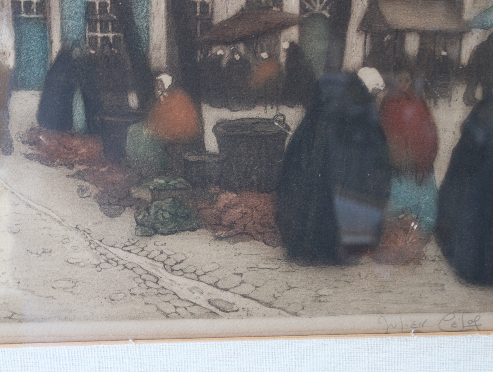 Ingelijste prent van oud dorpsgezicht met markt – foto 10 – kavel bij GSD Auctions, Zoeterwoude