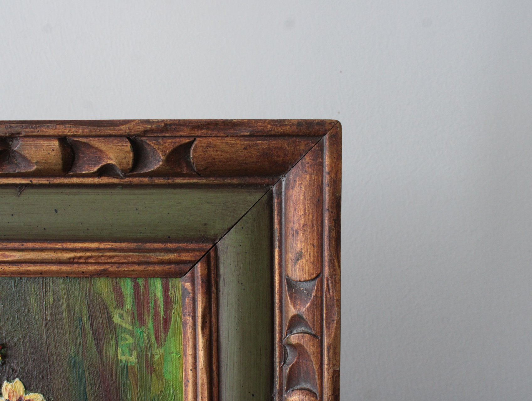 Olieverfschilderij met bloemen in groene vaas – foto 4 – kavel bij GSD Auctions, Zoeterwoude