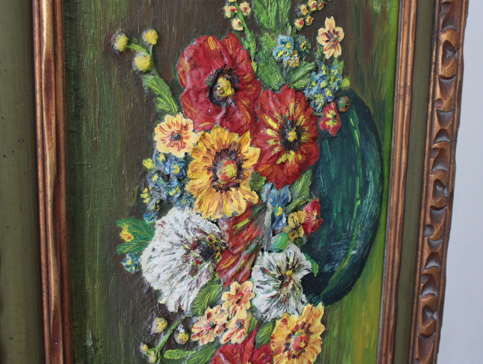 Olieverfschilderij met bloemen in groene vaas – foto 7 – kavel bij GSD Auctions, Zoeterwoude