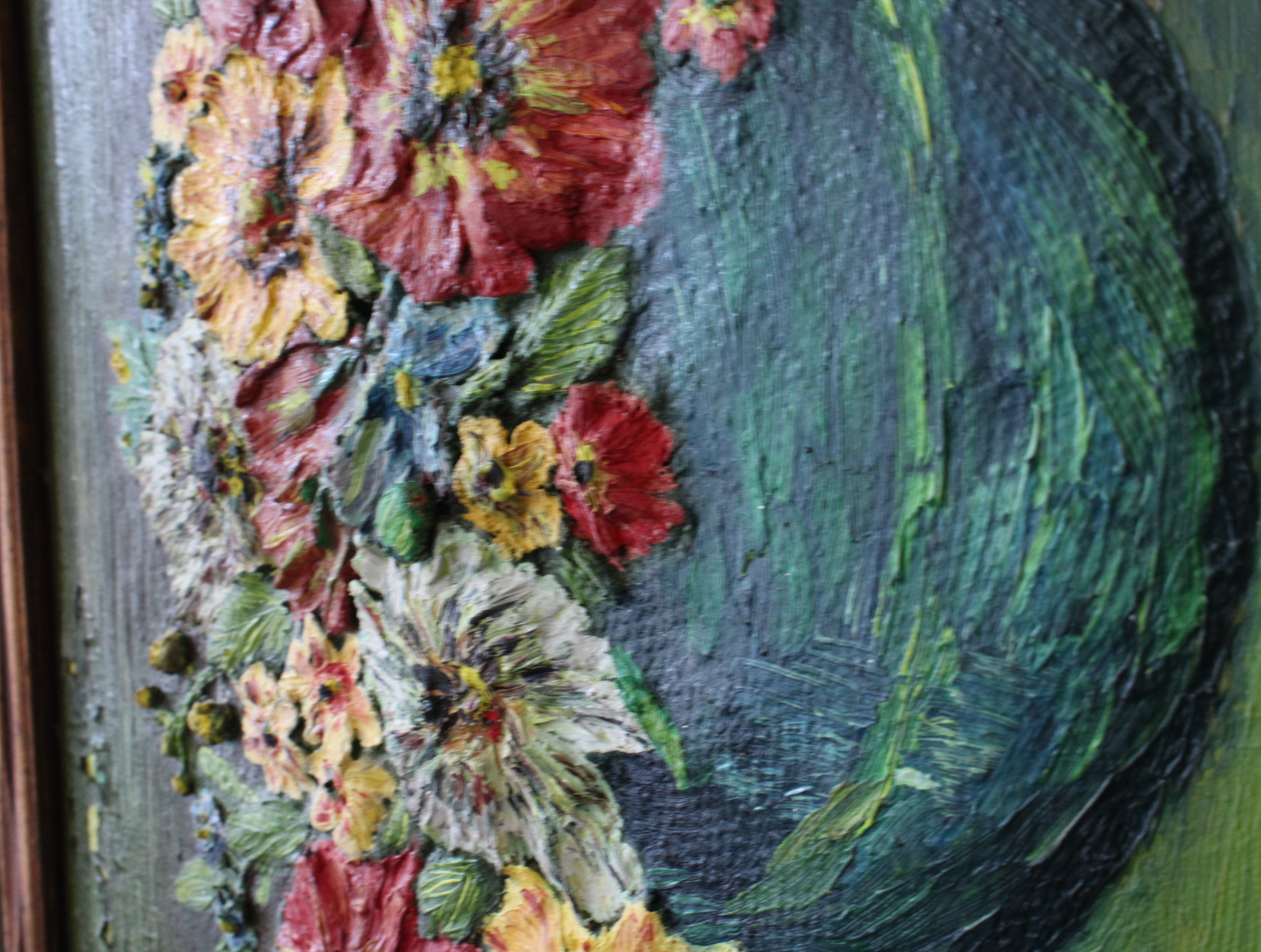 Olieverfschilderij met bloemen in groene vaas – foto 9 – kavel bij GSD Auctions, Zoeterwoude