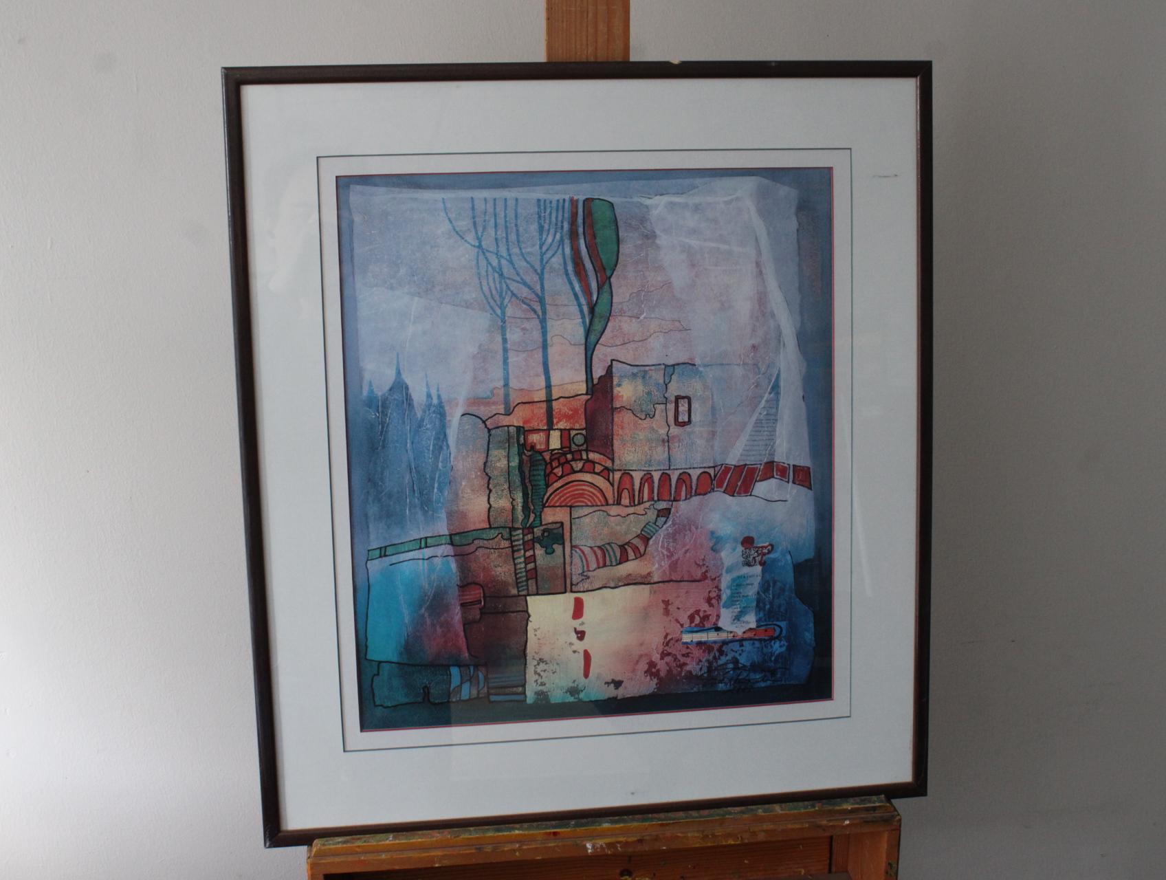 Ingelijst abstract aquarel kunstwerk – kavel bij GSD Auctions, Zoeterwoude