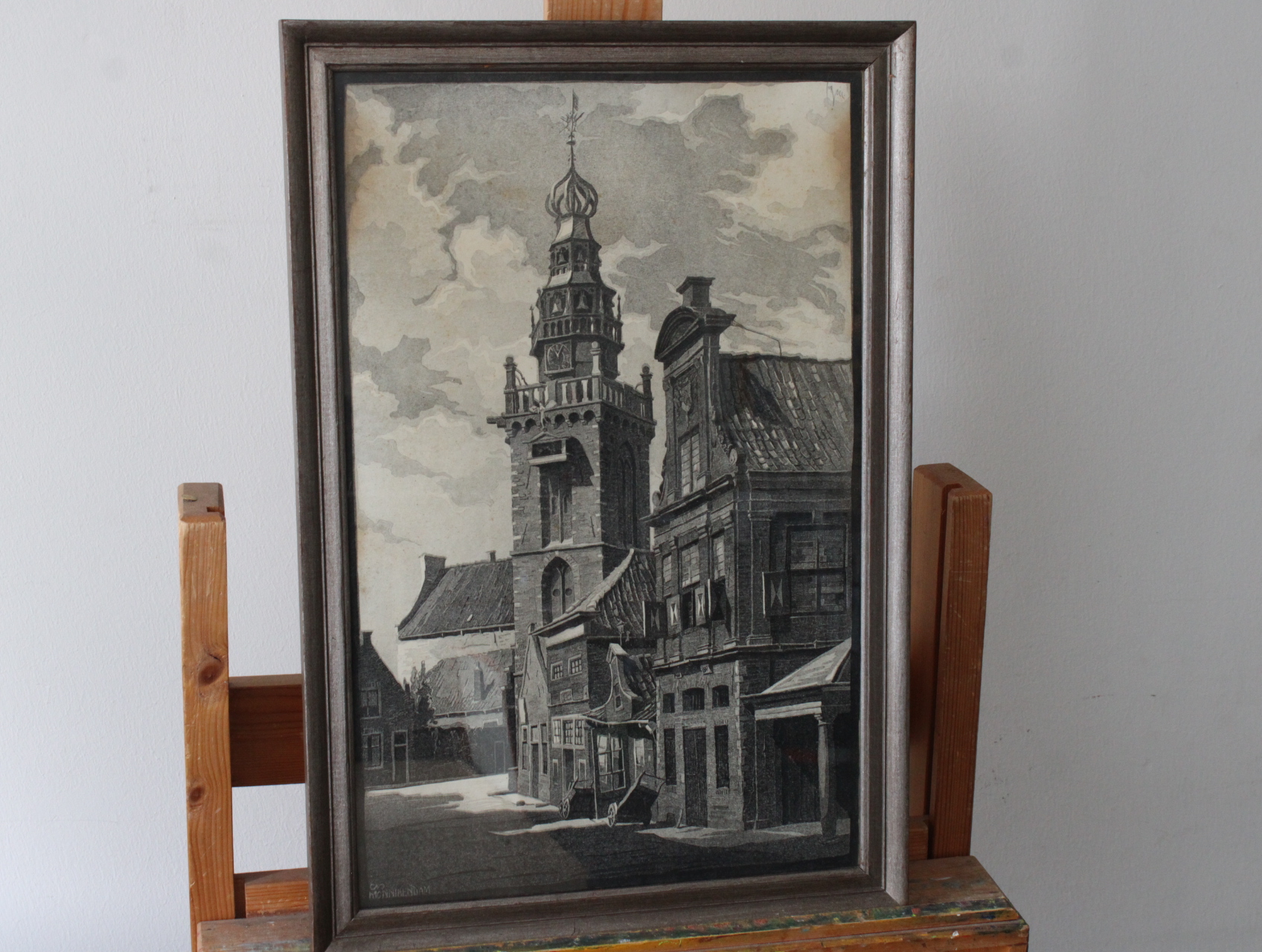 Ingelijste zwart-wit stadsgezicht tekening – foto 2 – kavel bij GSD Auctions, Zoeterwoude