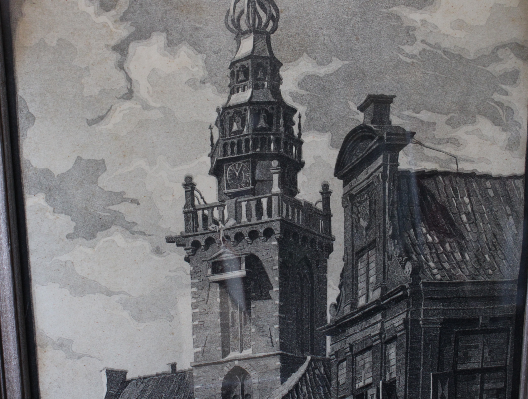 Ingelijste zwart-wit stadsgezicht tekening – foto 8 – kavel bij GSD Auctions, Zoeterwoude