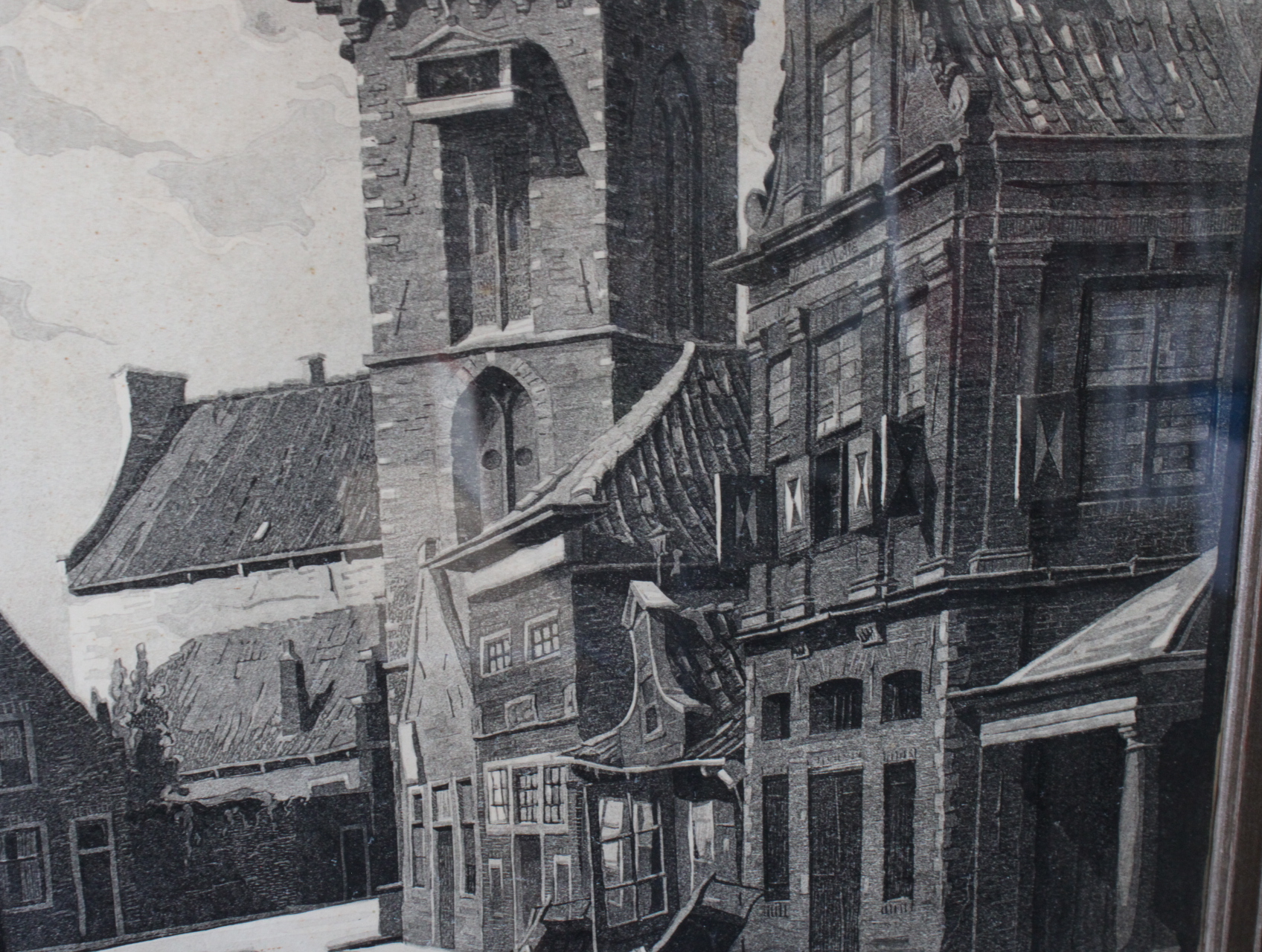 Ingelijste zwart-wit stadsgezicht tekening – foto 9 – kavel bij GSD Auctions, Zoeterwoude