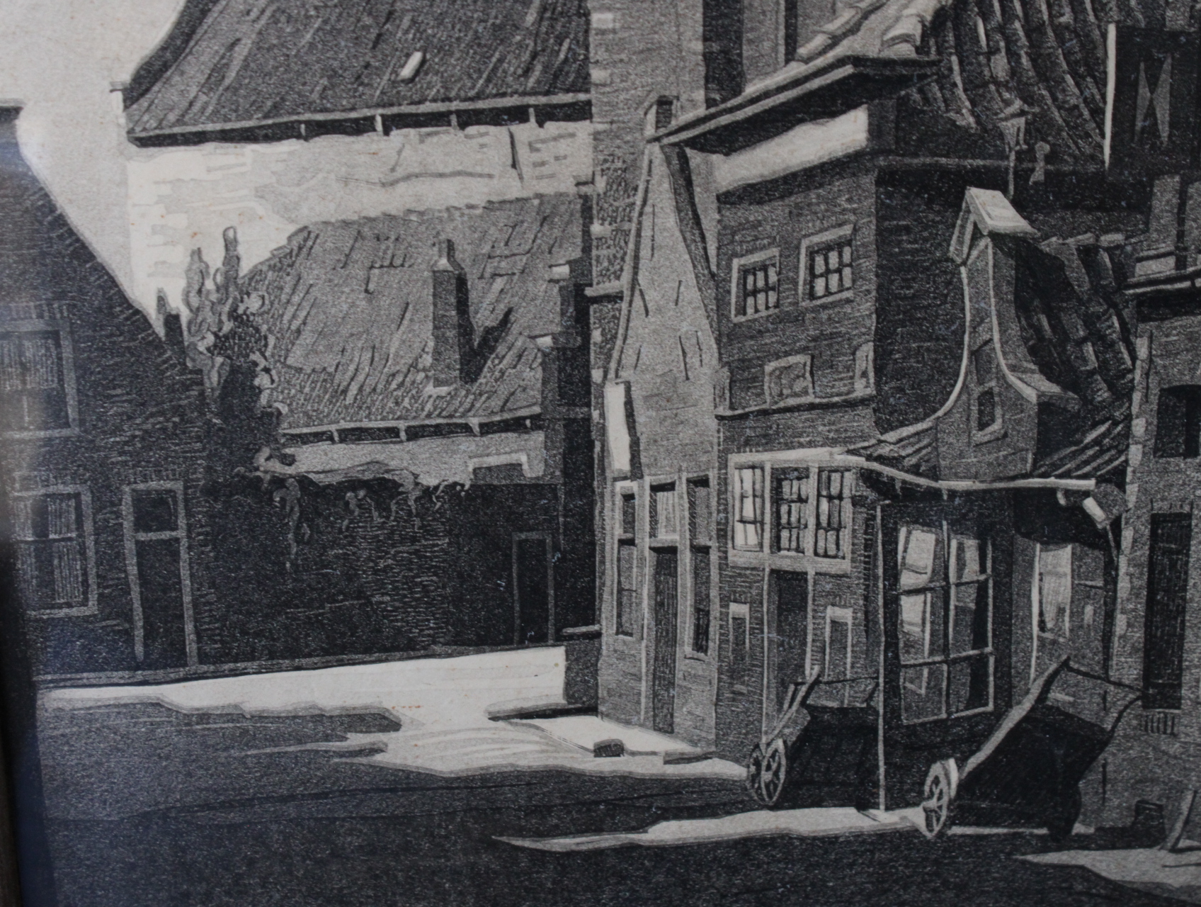 Ingelijste zwart-wit stadsgezicht tekening – foto 10 – kavel bij GSD Auctions, Zoeterwoude